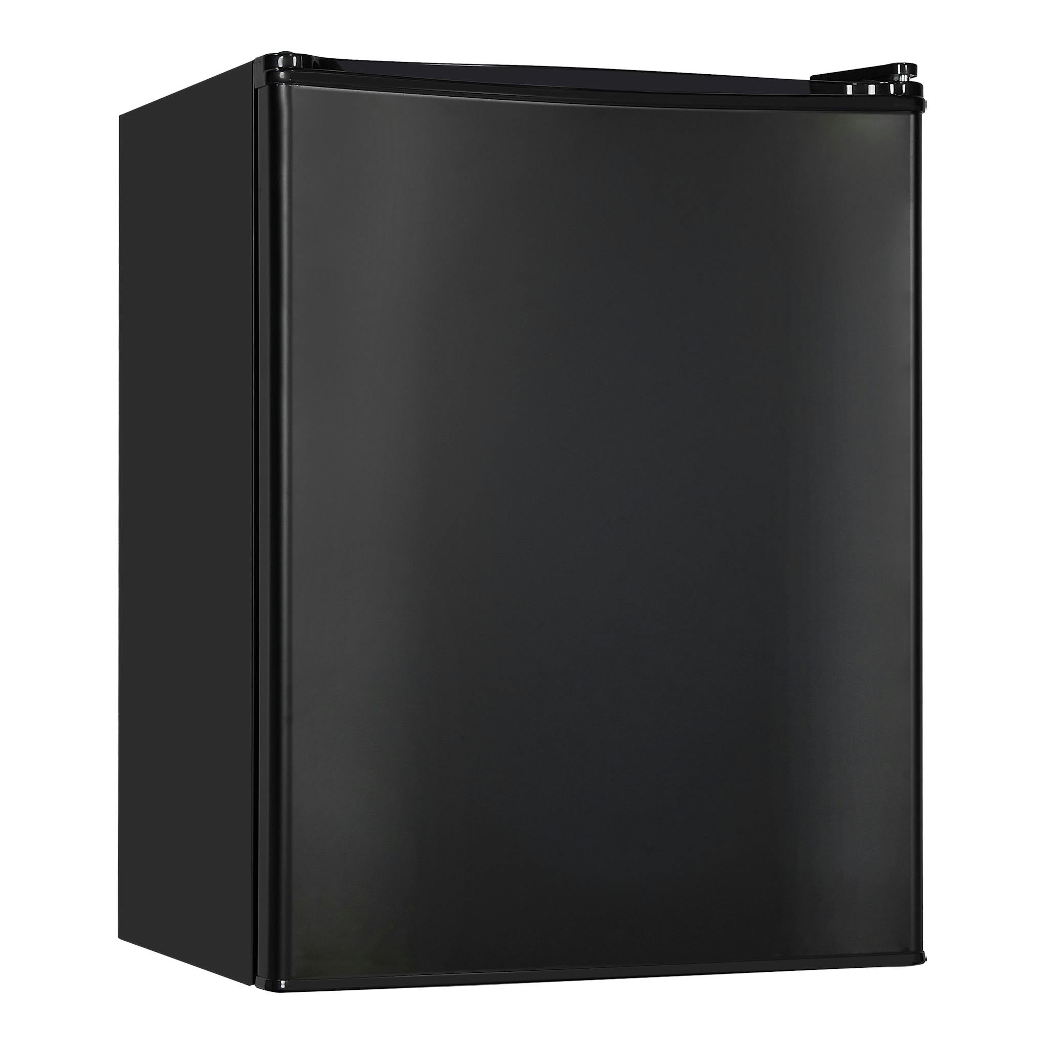 Minibar Exquisit KB60-V-090E negro, vista frontal en ángulo, con puerta lisa y cuerpo compacto.