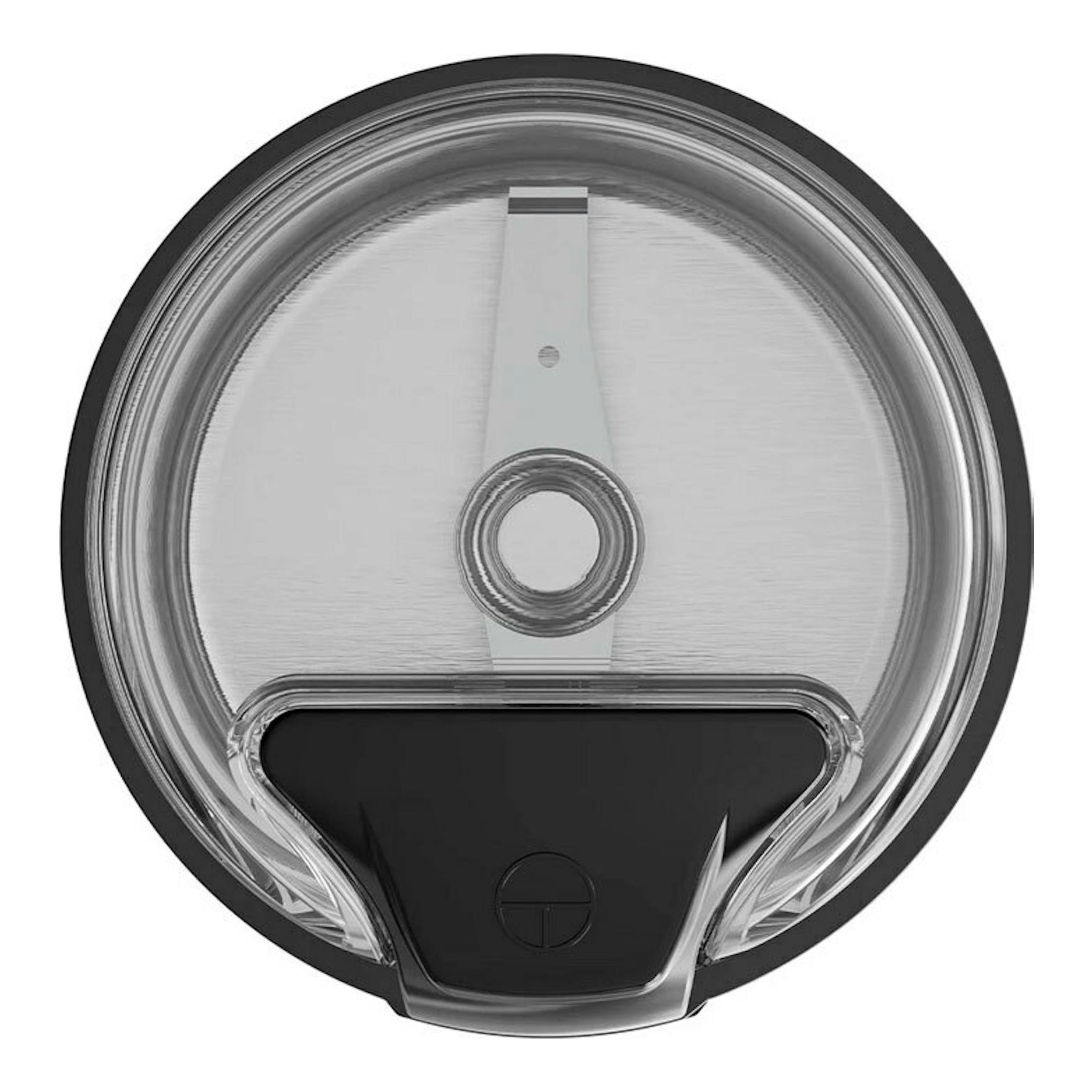 Molinillo Solac MC6252 en vista superior, tapa circular transparente con centro plateado y base negra.