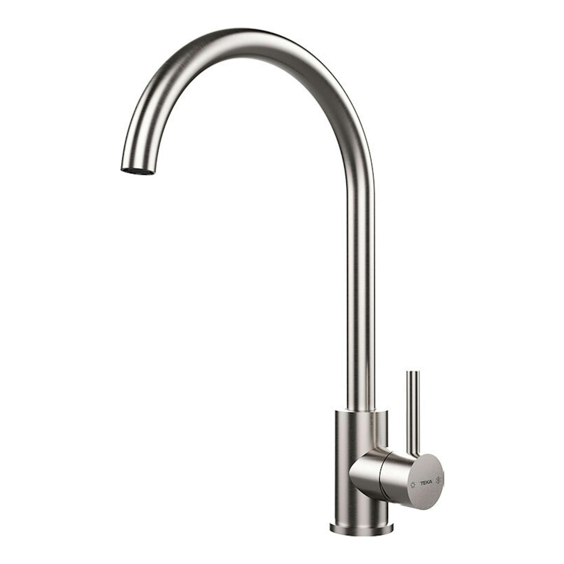 Grifo de cocina TekaWay Starbright45 1C1E U, acero inoxidable, caño alto curvado, vista frontal.