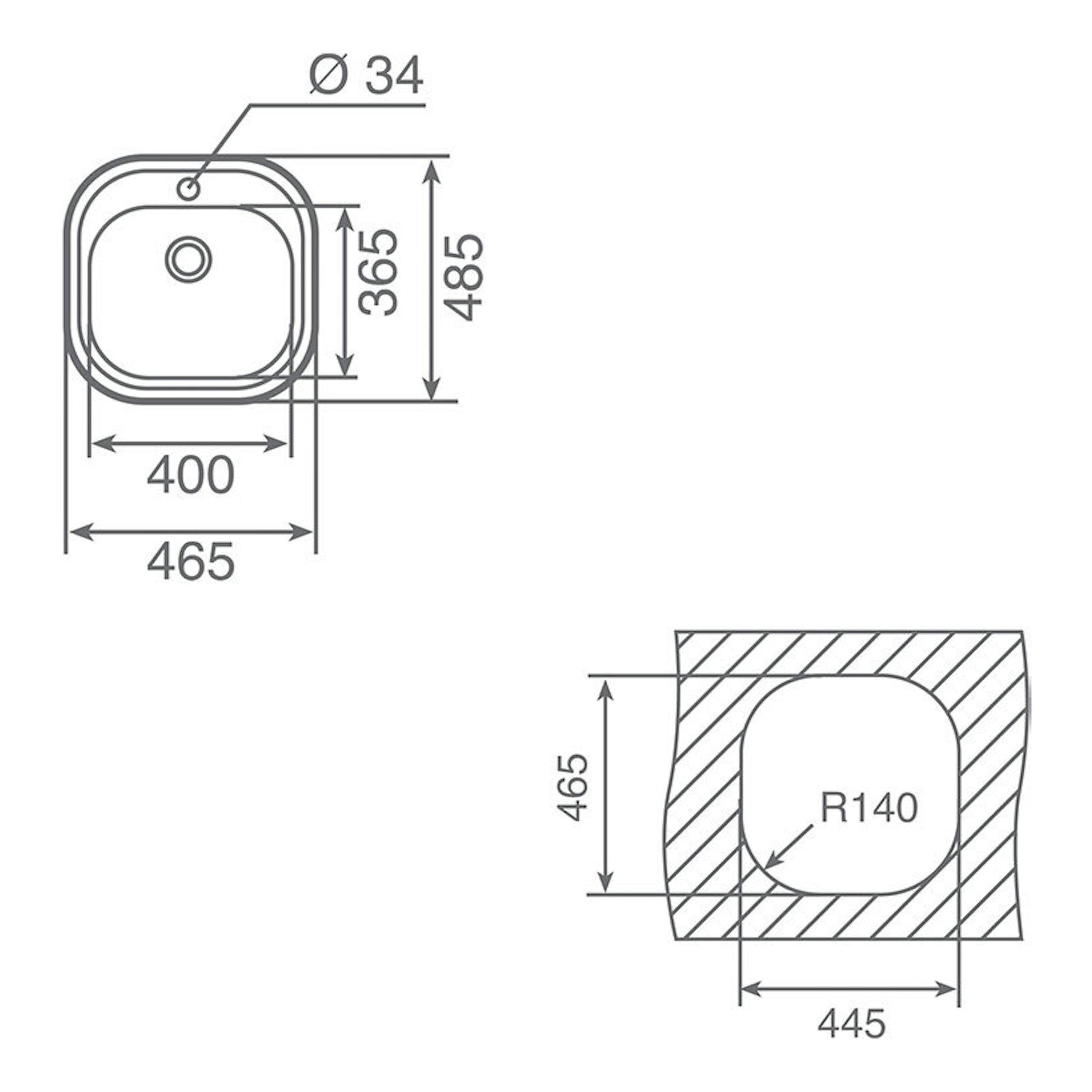 Dibujo técnico del fregadero TekaWay Stylo 1C UNI9310XP, vista superior y corte, con medidas en mm.
