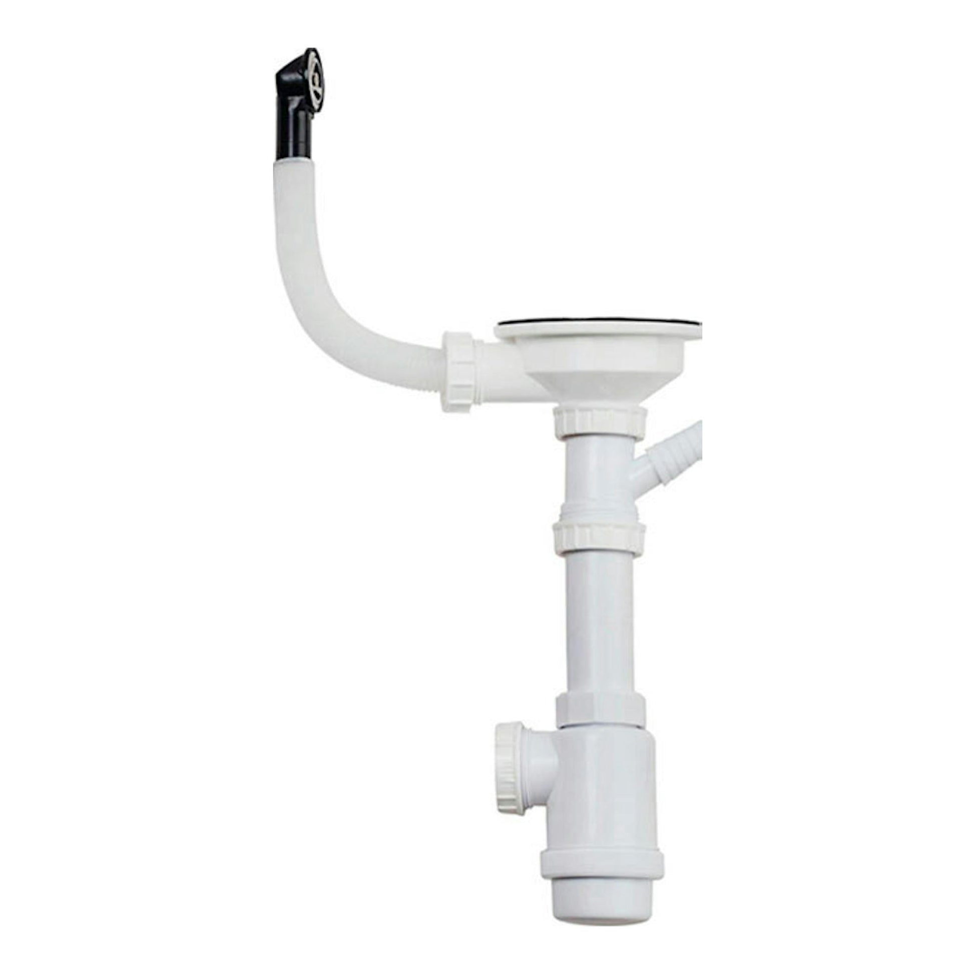 TekaWay Stylo 1C UNI9310XP: sifón de fregadero blanco con tubo curvo, vista frontal.