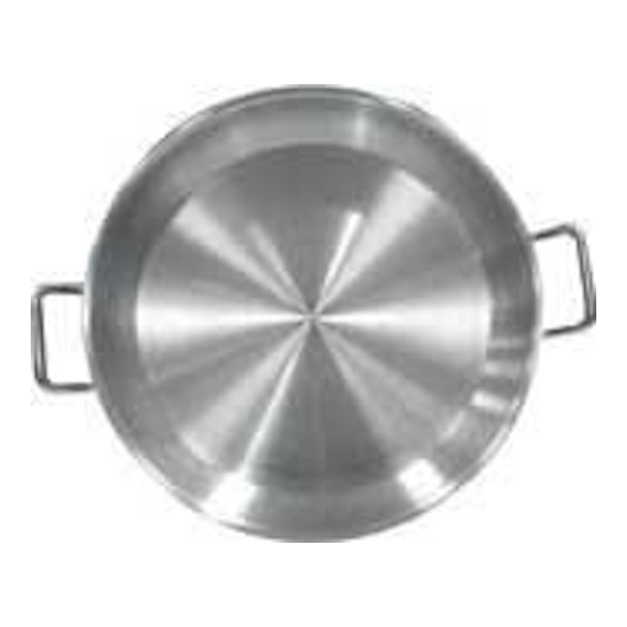 Paellera Siemens HZ390240 de acero inoxidable, vista superior, con dos asas laterales.