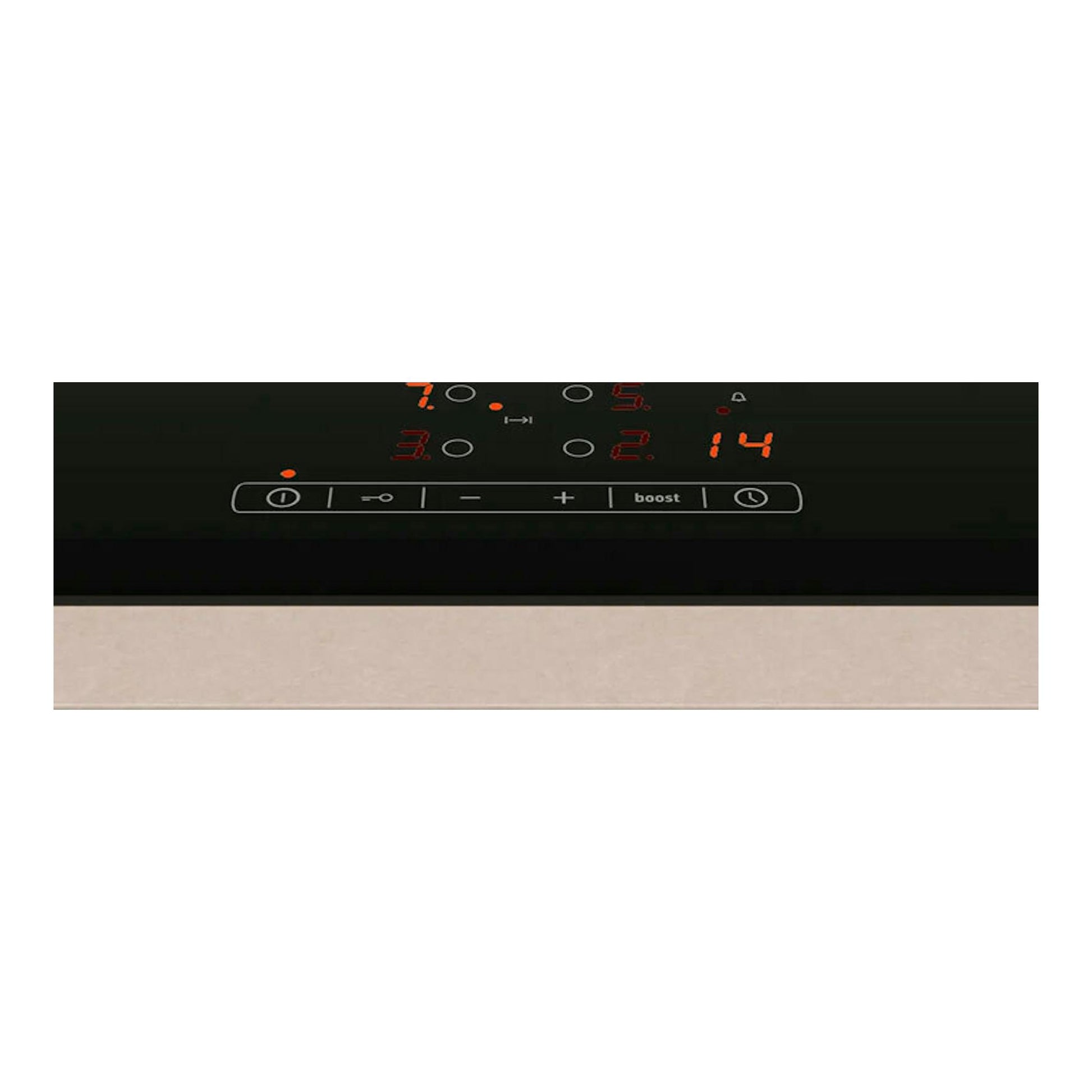 Placa de inducción Balay 3EB861FR negra, vista frontal, con controles táctiles y display iluminado.