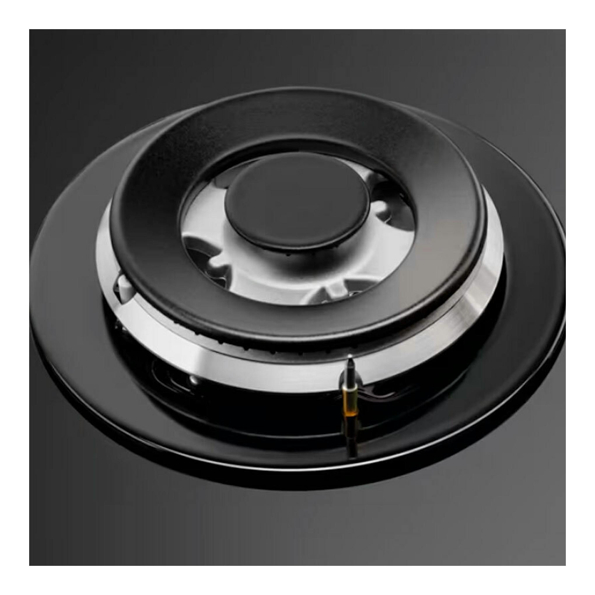 AEG HKB75820NB: quemador de gas circular en placa negra, vista cenital.