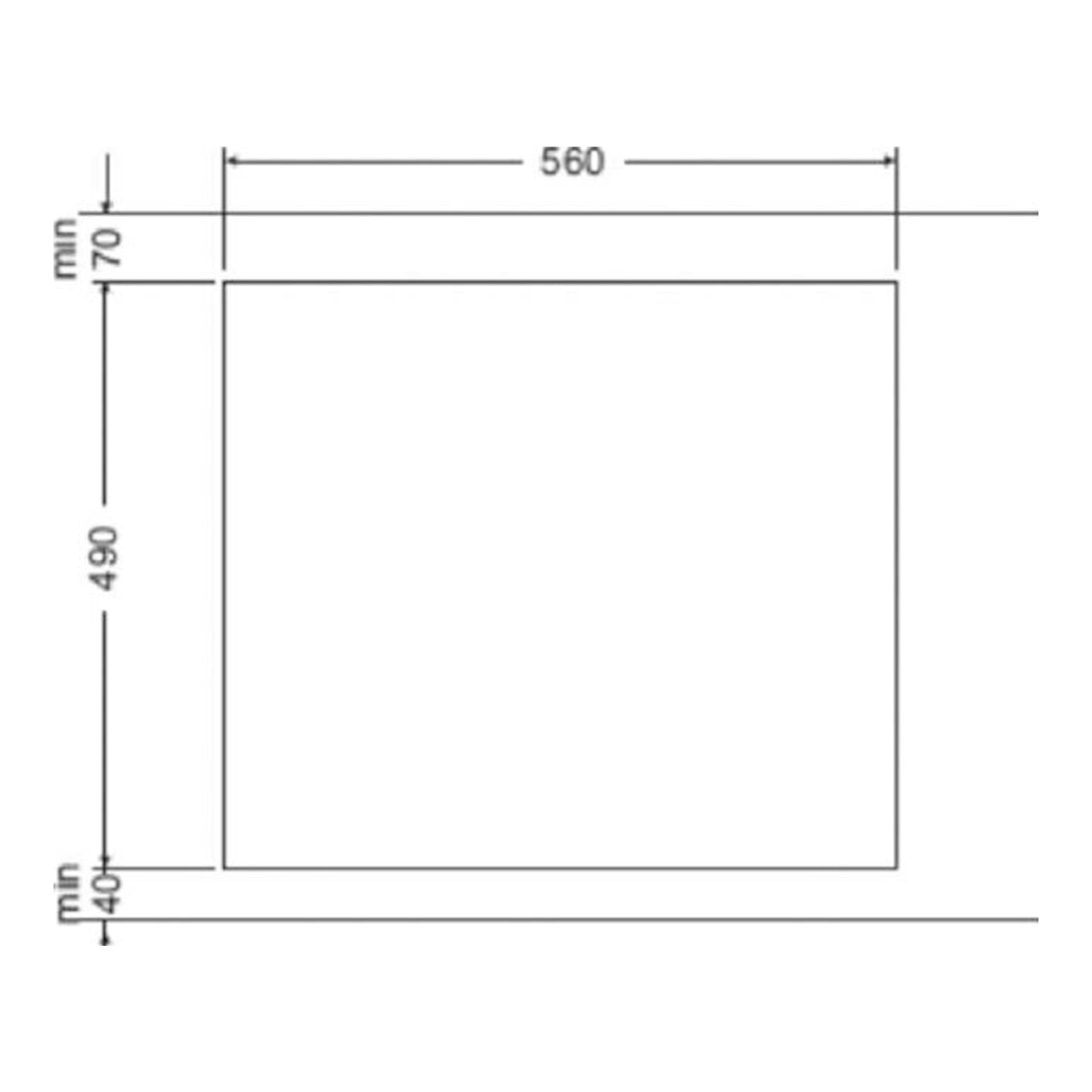 Plano técnico de placa de gas Fagor 3CFI4GLSPA, vista frontal, 560 x 490 mm, mínimos 70/40 mm.
