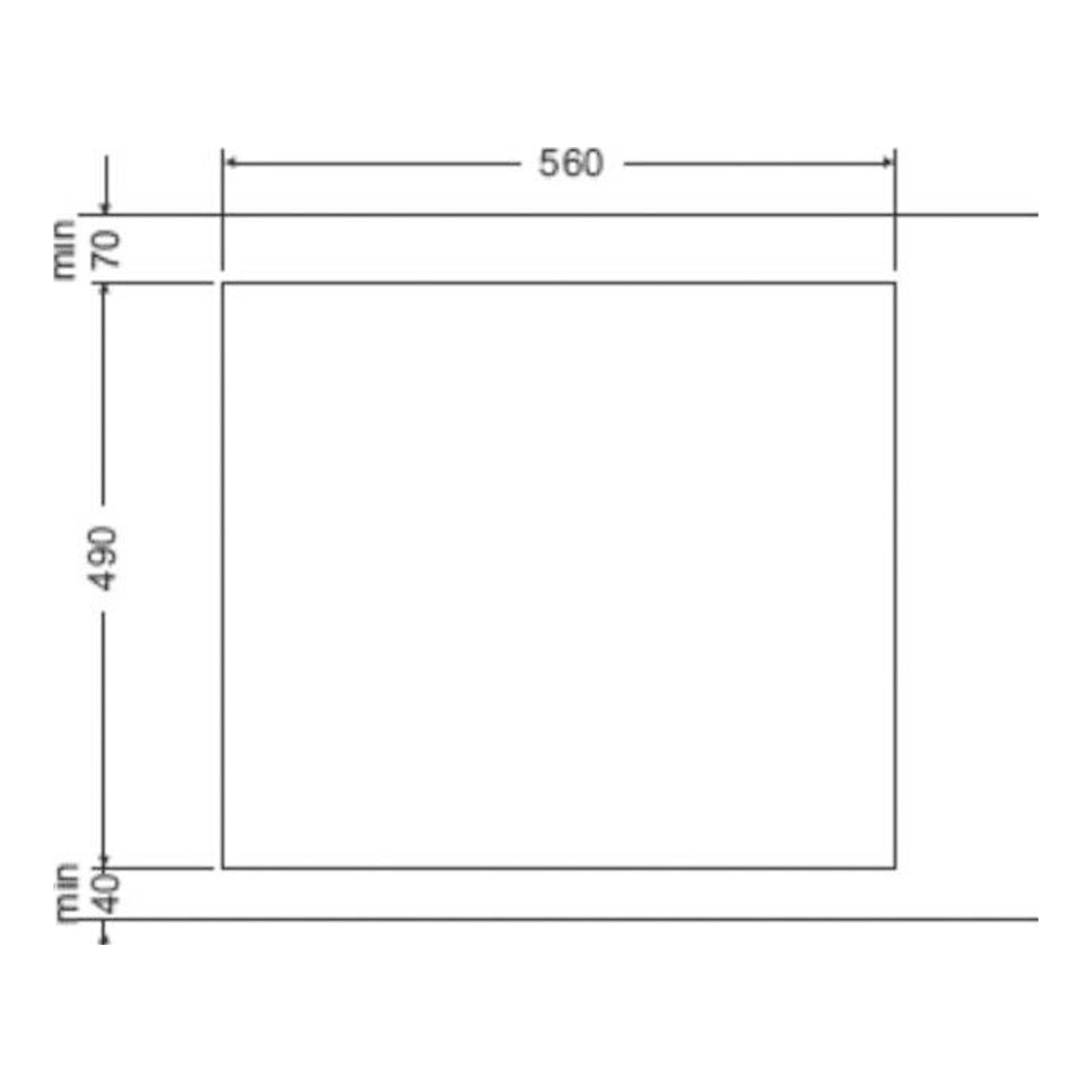 Esquema de encastre de placa gas Fagor 3CFI4GLSPB, vista frontal, 560 x 490 mm, márgenes mínimos.