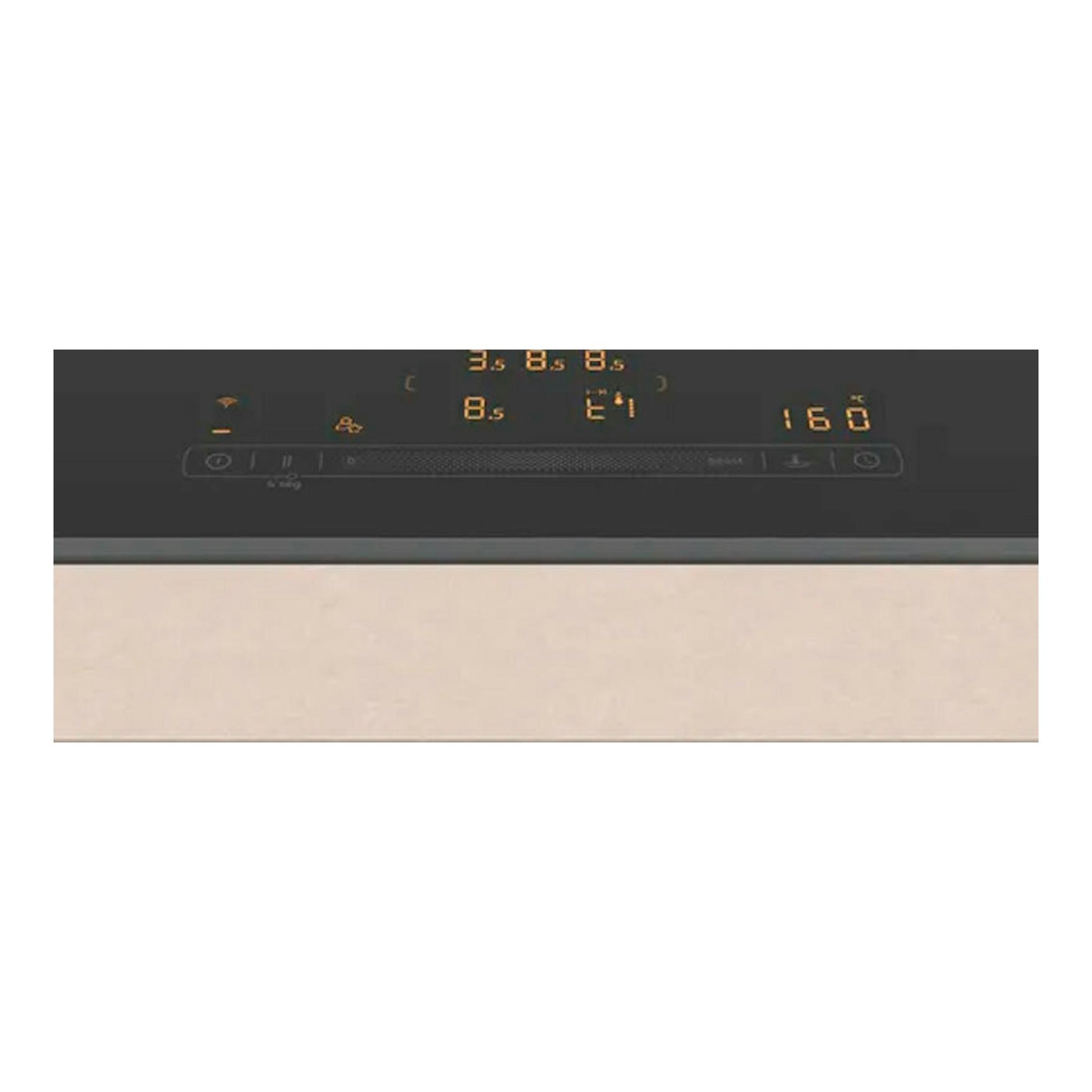 Placa de inducción Balay 3EB997LH negra, vista superior, con controles táctiles iluminados en naranja.