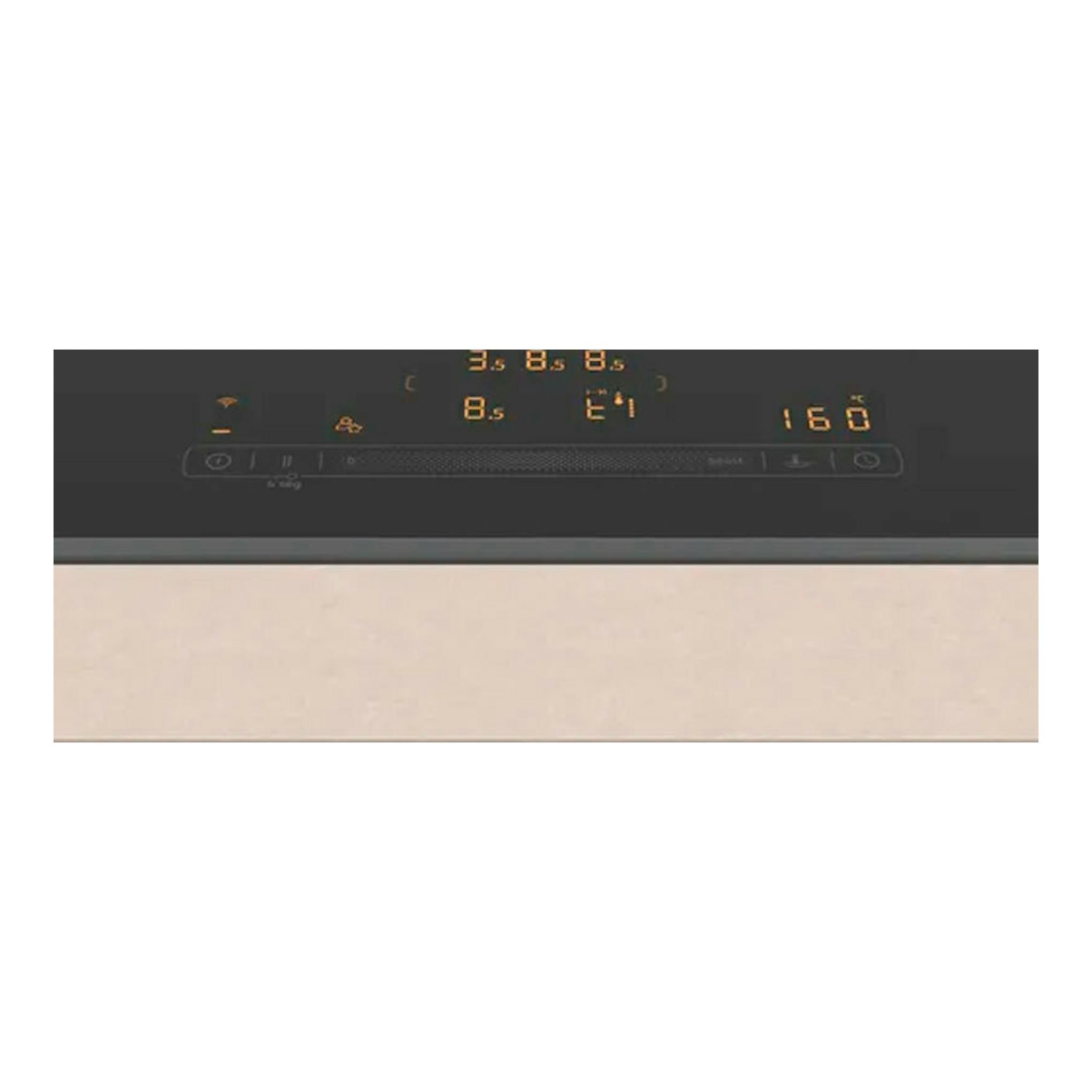 Placa de inducción Balay 3EB997LH negra, vista superior, con controles táctiles iluminados en naranja.
