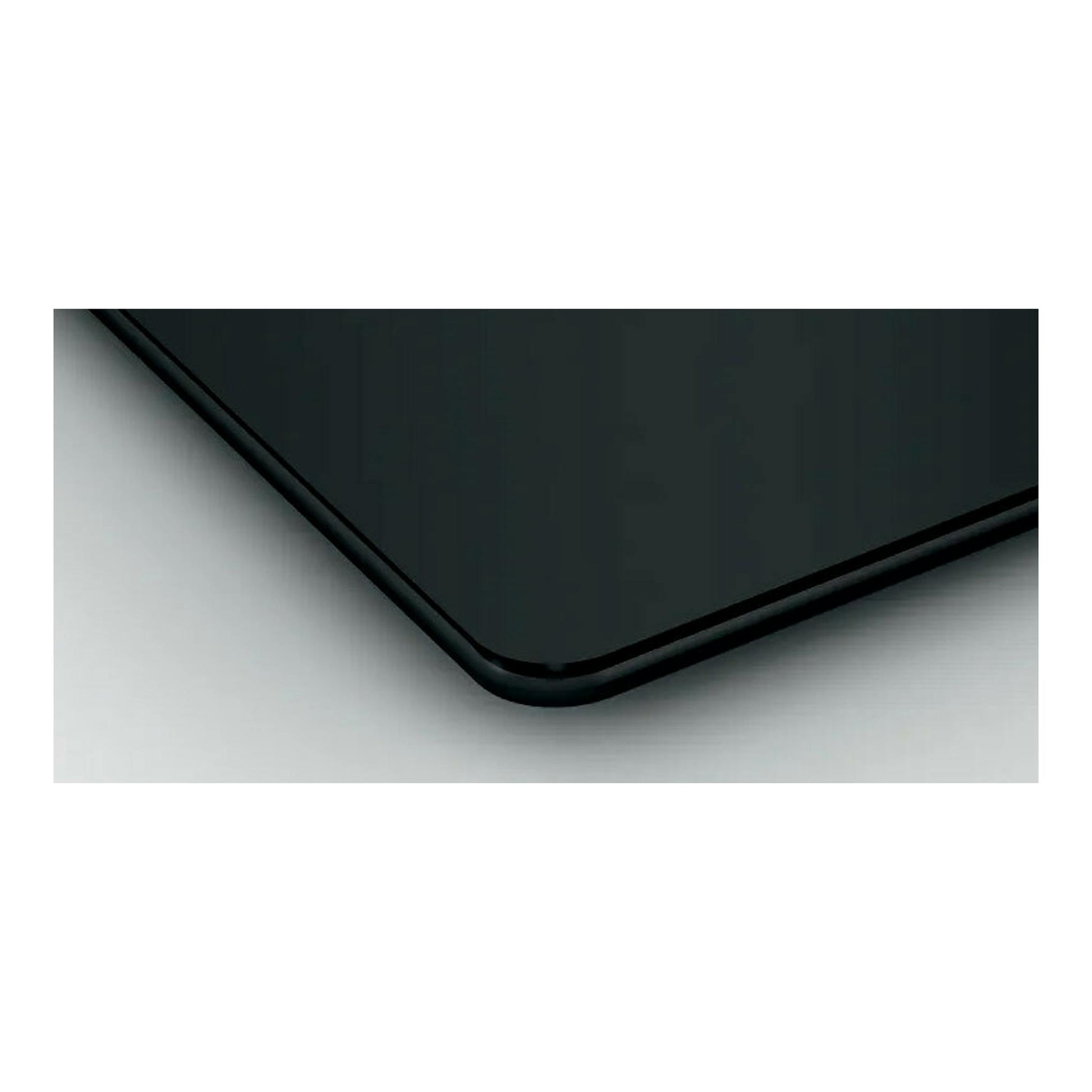 Placa de inducción Bosch PID61RBB5E negra, vista en primer plano de una esquina redondeada.
