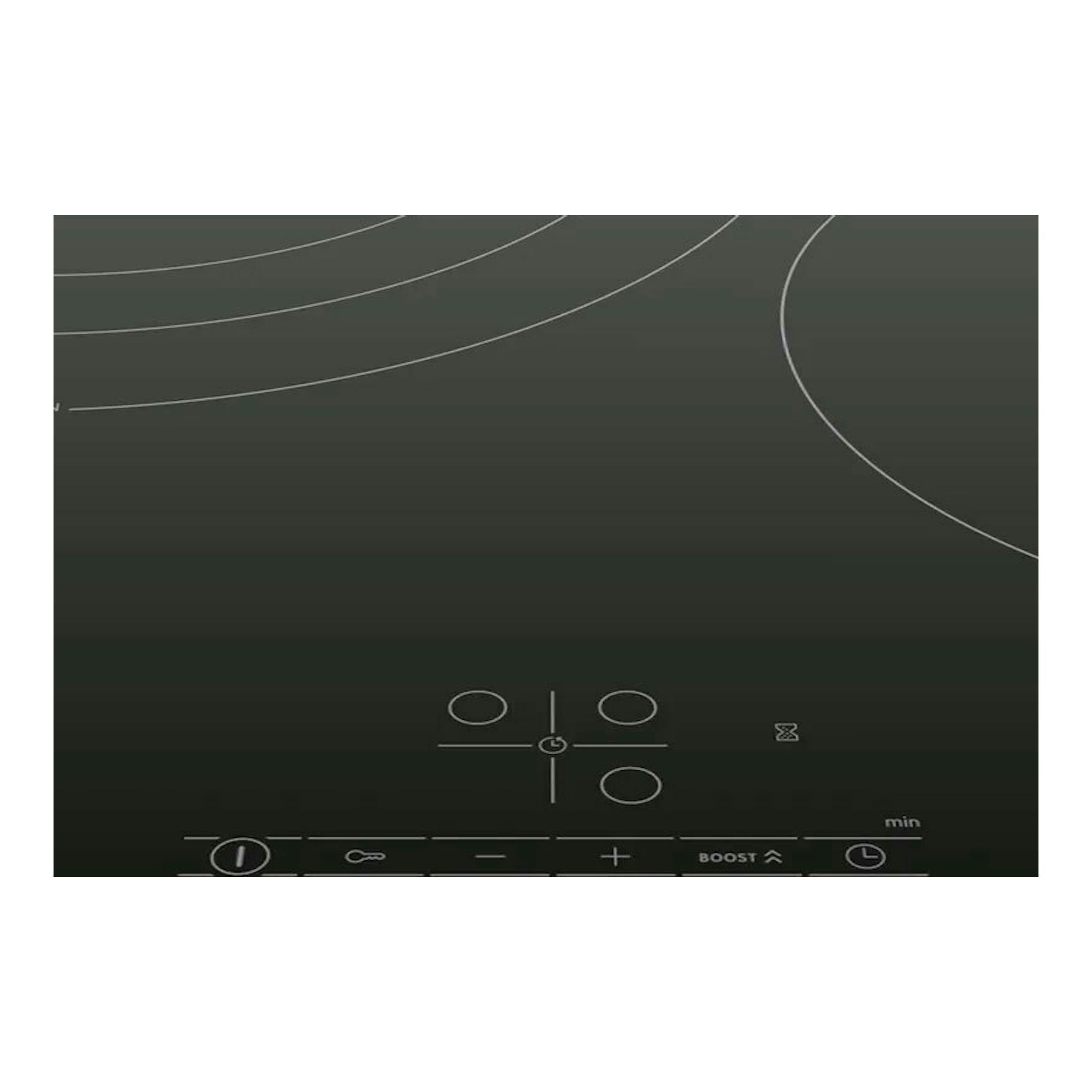 Placa de inducción Bosch PID61RBB5E negra, vista superior, con mandos táctiles y zonas circulares.