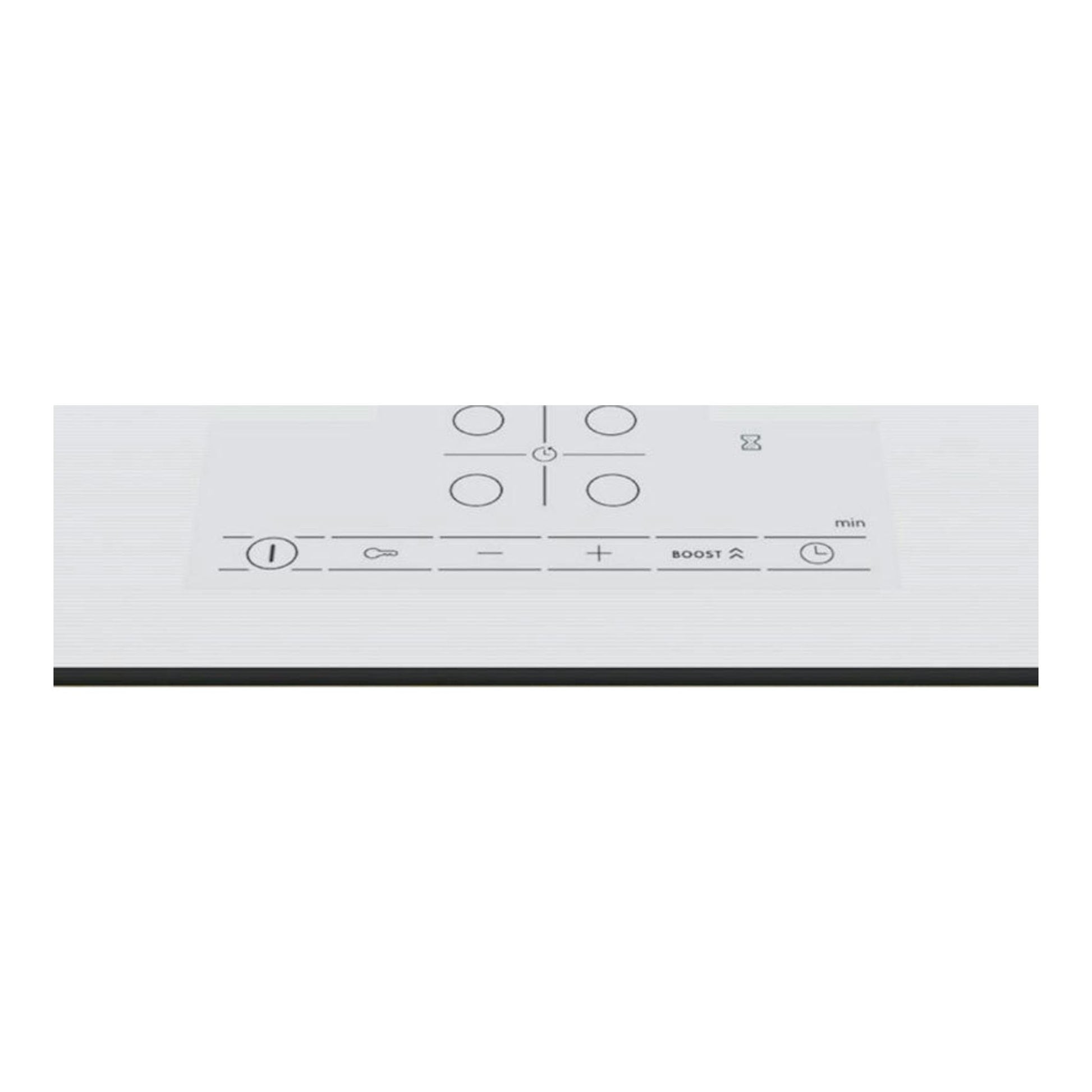 Placa de inducción Bosch PIF612BB1E blanca, vista cenital, con panel táctil central y 4 zonas.