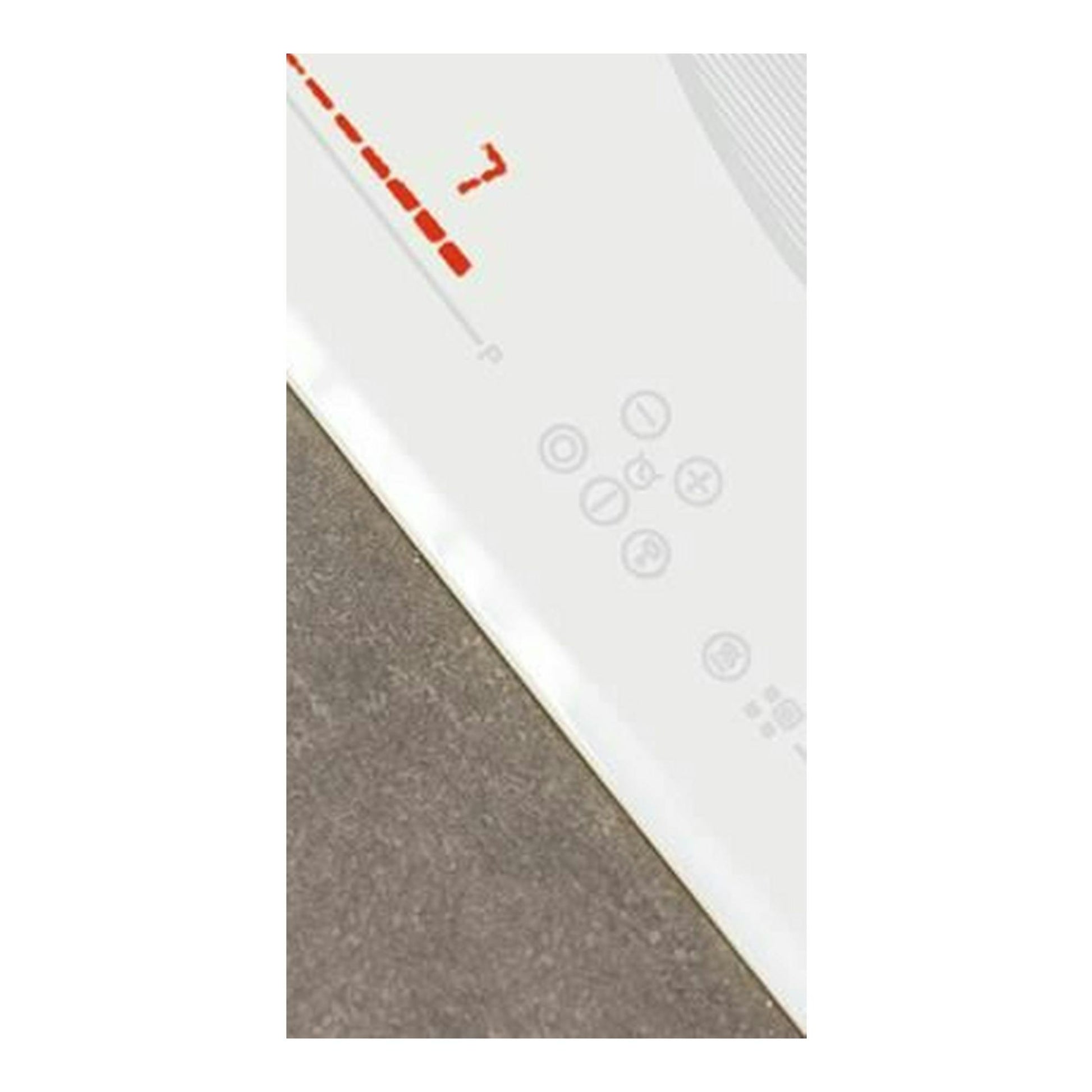 Placa de inducción Cata GIGA 600 WH blanca, vista en primer plano con controles táctiles y marcador rojo.