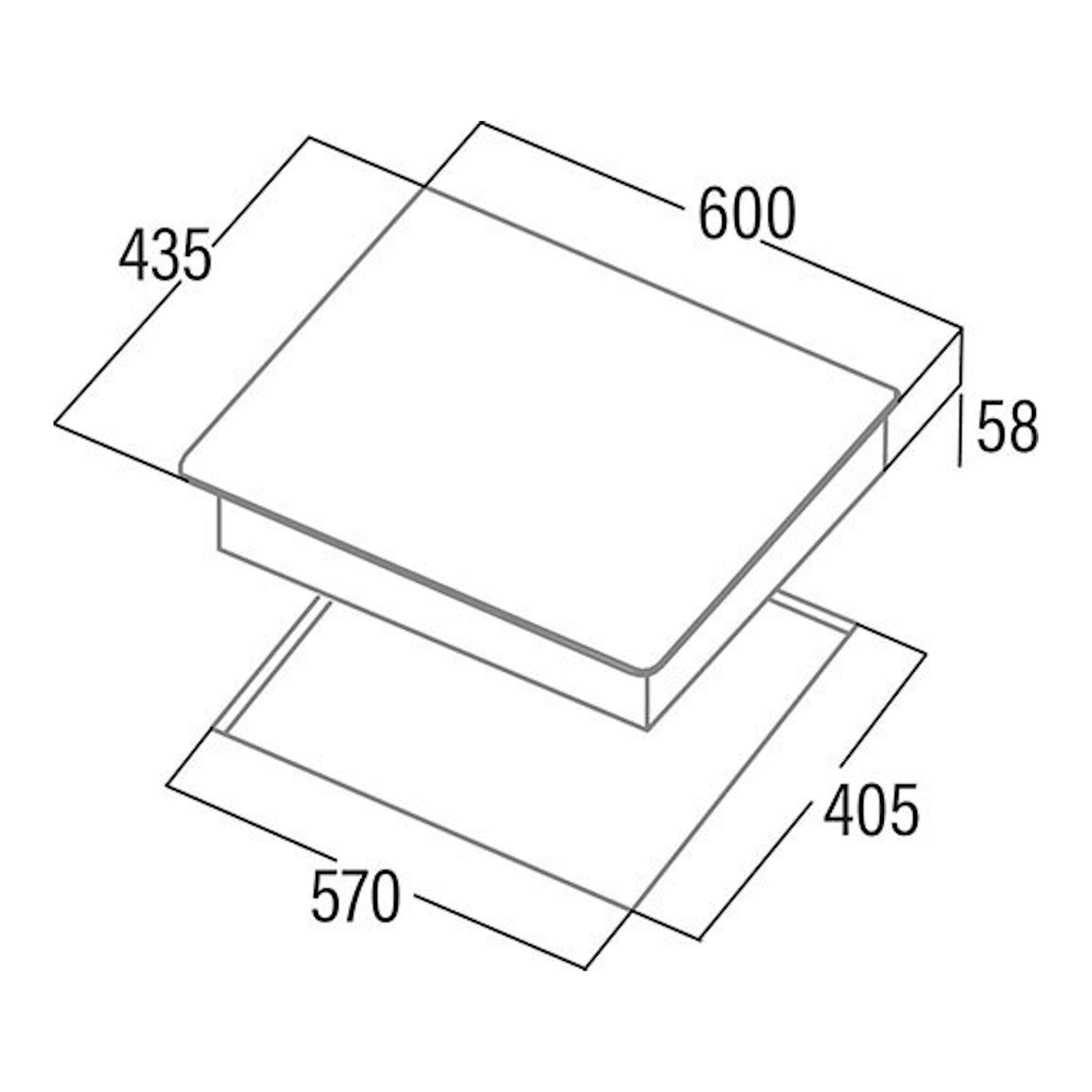 Cata IB5003BK, placa de inducción negra, vista técnica en perspectiva con medidas 600x435x58 mm.