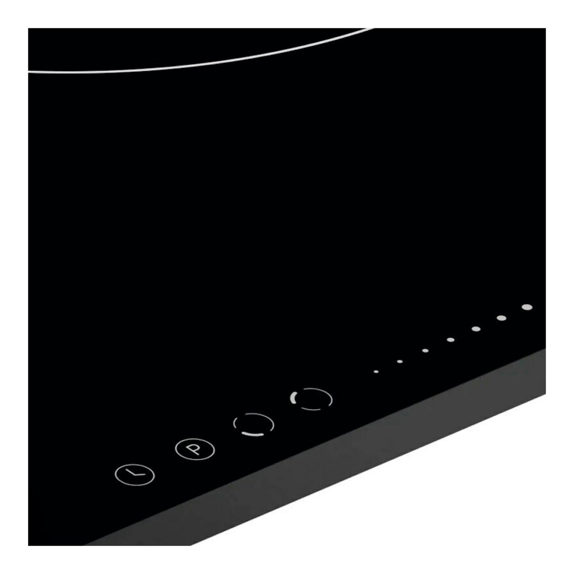 Placa de inducción Fagor 3IF355BS negra, vista en diagonal con panel táctil y botones circulares.