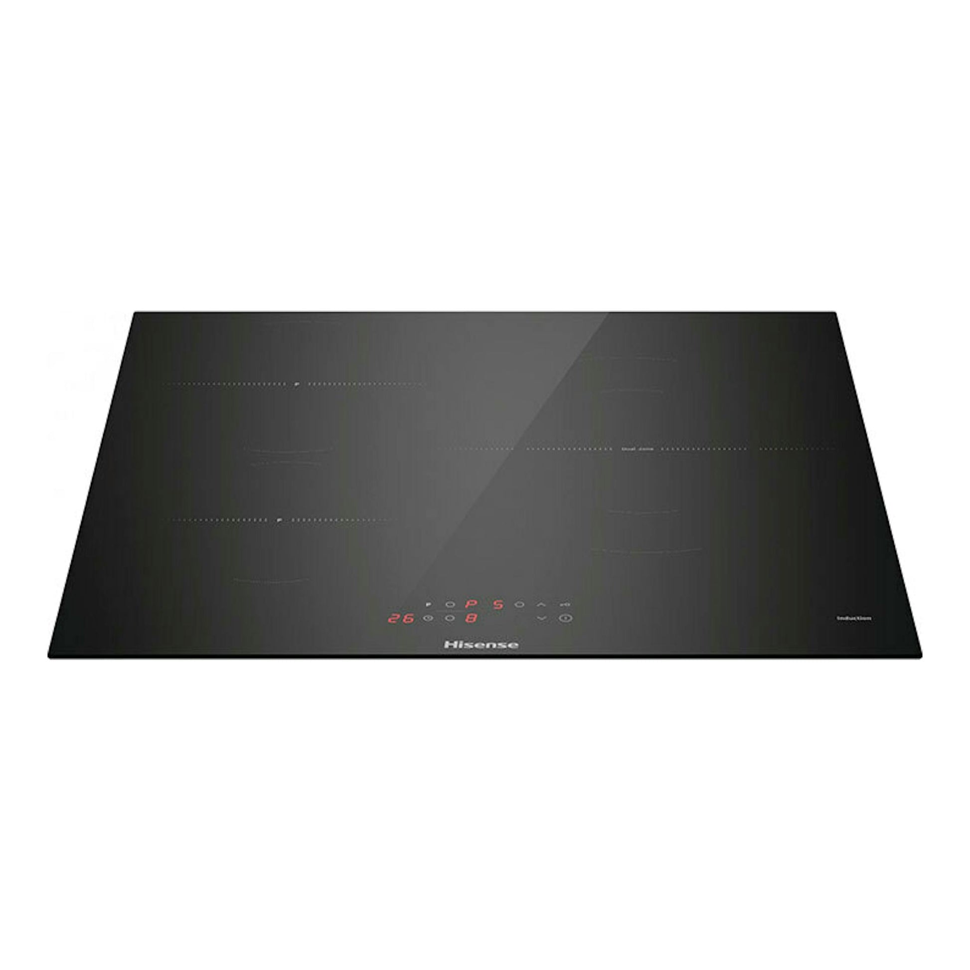 Placa de inducción Hisense HI6311BSCE negra, vista frontal ligeramente inclinada, con controles táctiles.