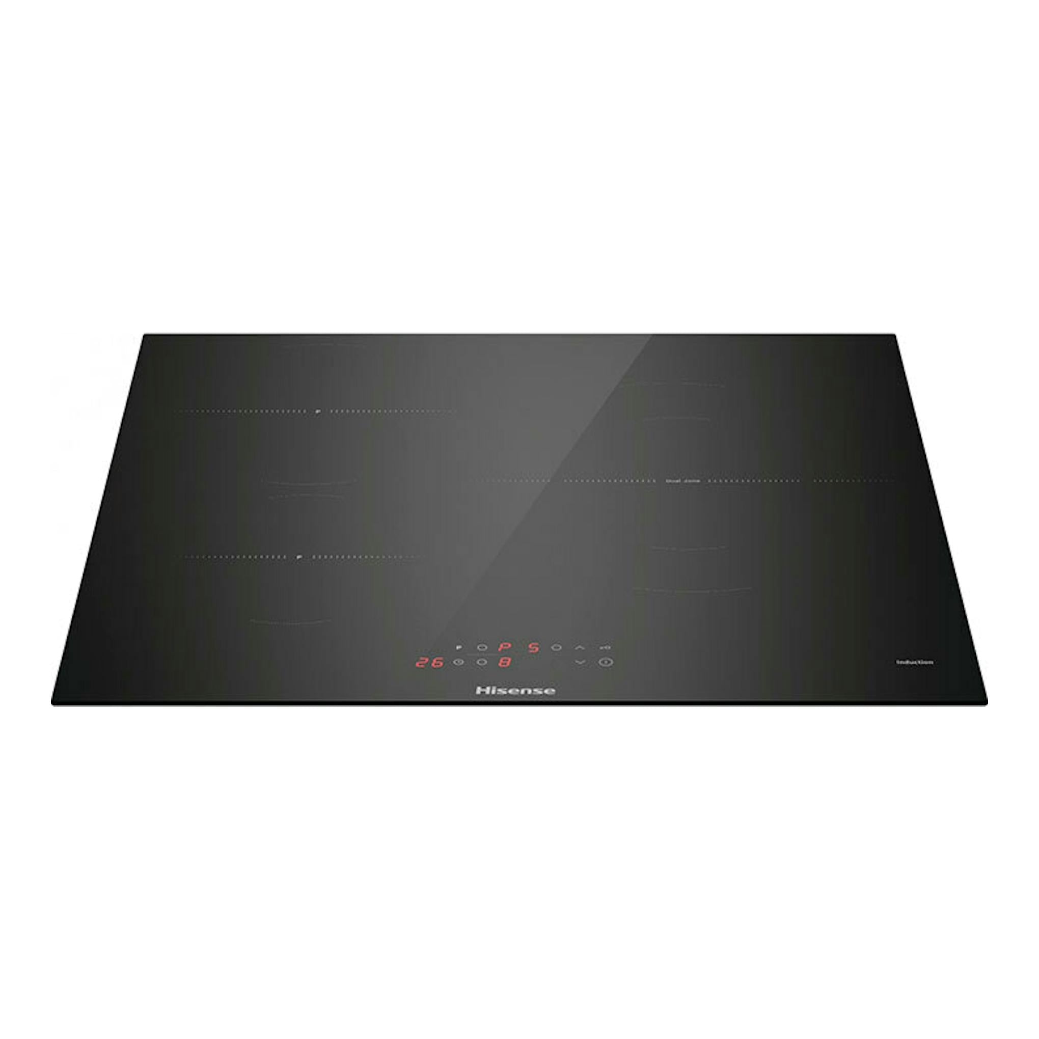 Placa de inducción Hisense HI6311BSCE negra, vista frontal ligeramente inclinada, con controles táctiles.