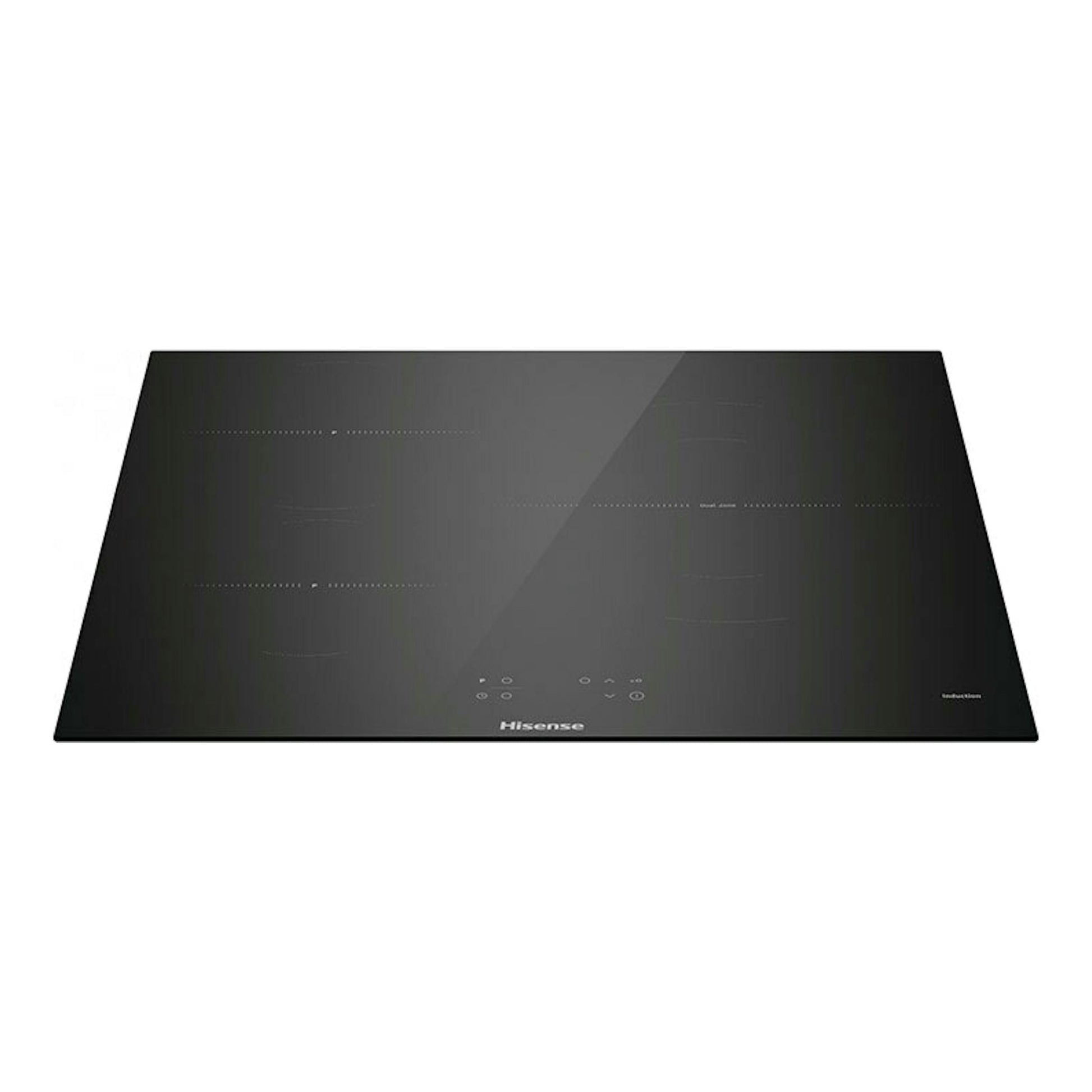 Placa de inducción Hisense HI6311BSCE negra, vista frontal en perspectiva, con controles táctiles.