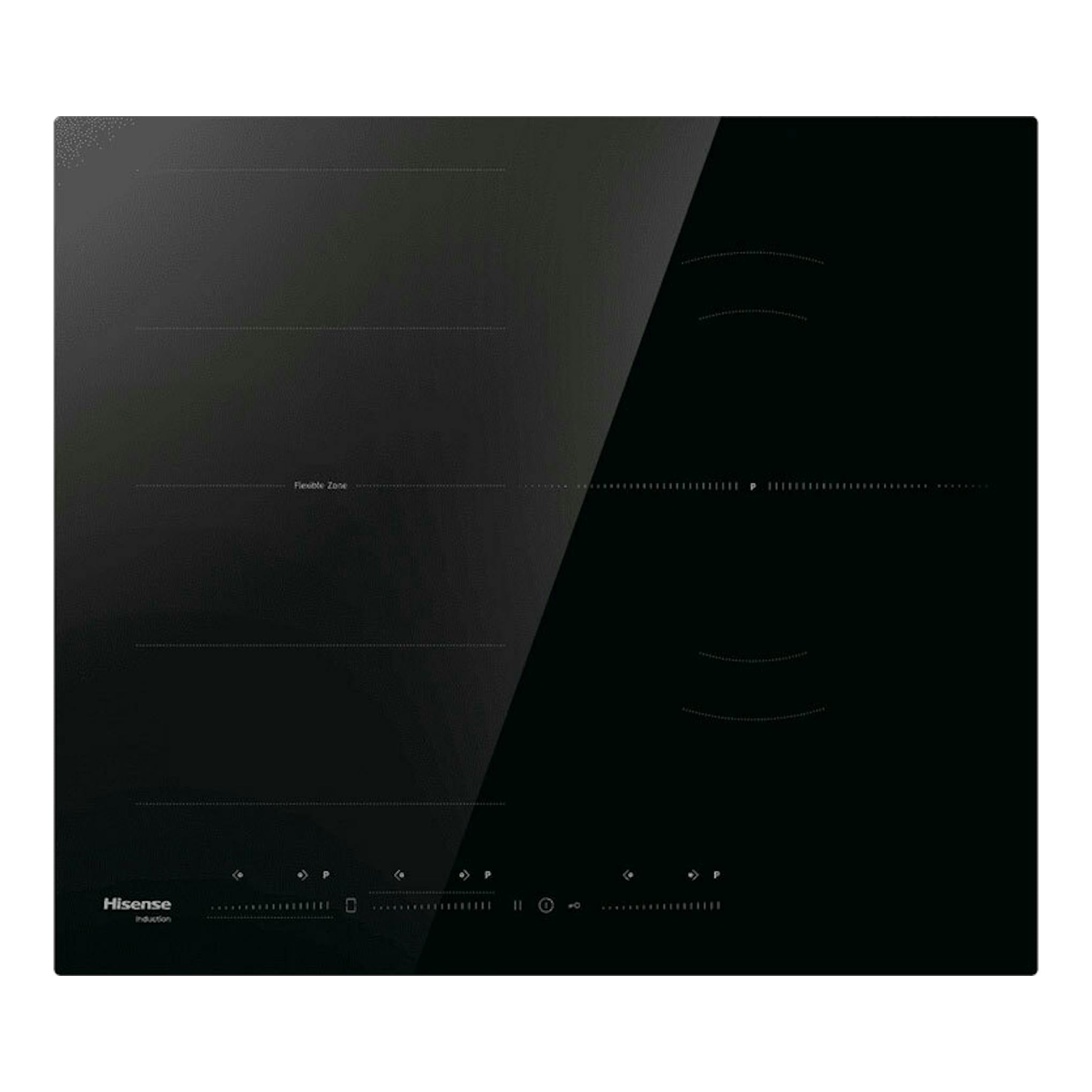 Placa de inducción Hisense HI6352BSCE negra, vista frontal, con controles táctiles.