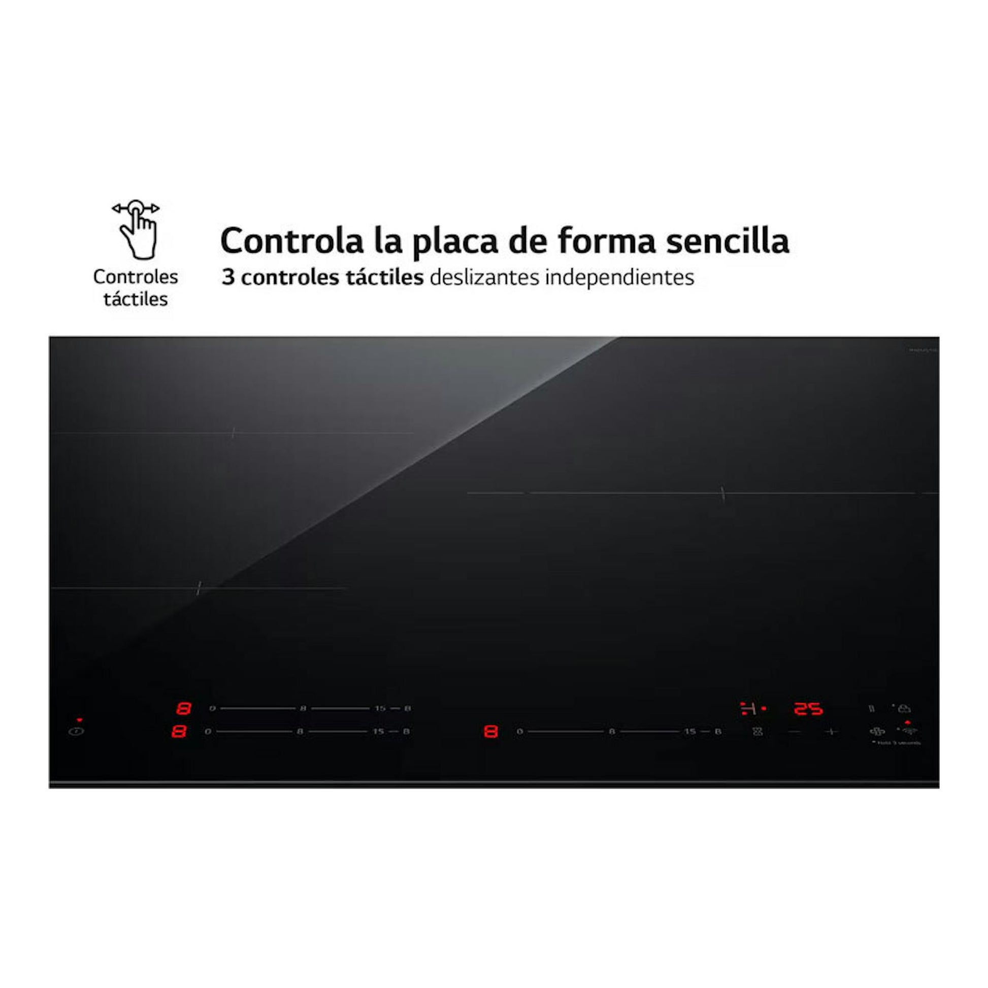 Placa de inducción LG CI5Z2420BN negra, vista frontal, con controles táctiles y display rojo.