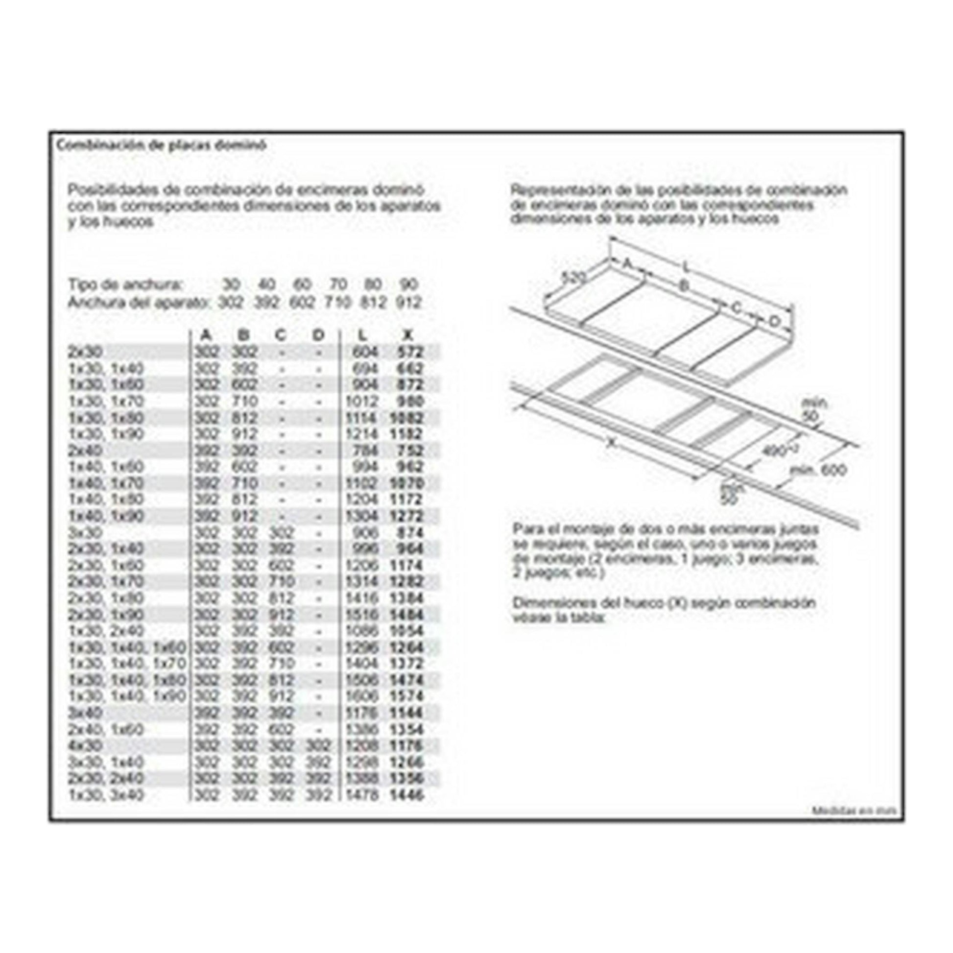 Esquema técnico de instalación de la placa de inducción Siemens EX375FXB1E, con medidas y dibujo en perspectiva.
