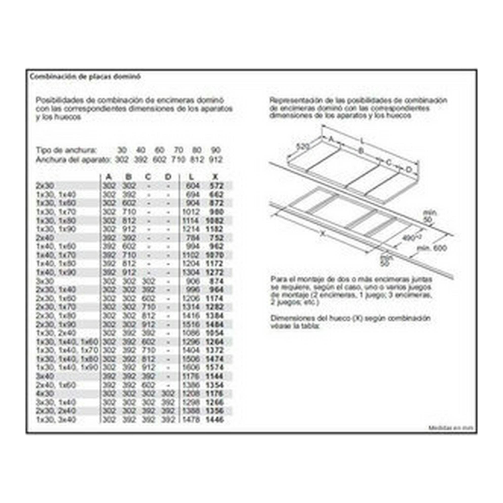 Esquema técnico de instalación de la placa de inducción Siemens EX375FXB1E, con medidas y dibujo en perspectiva.