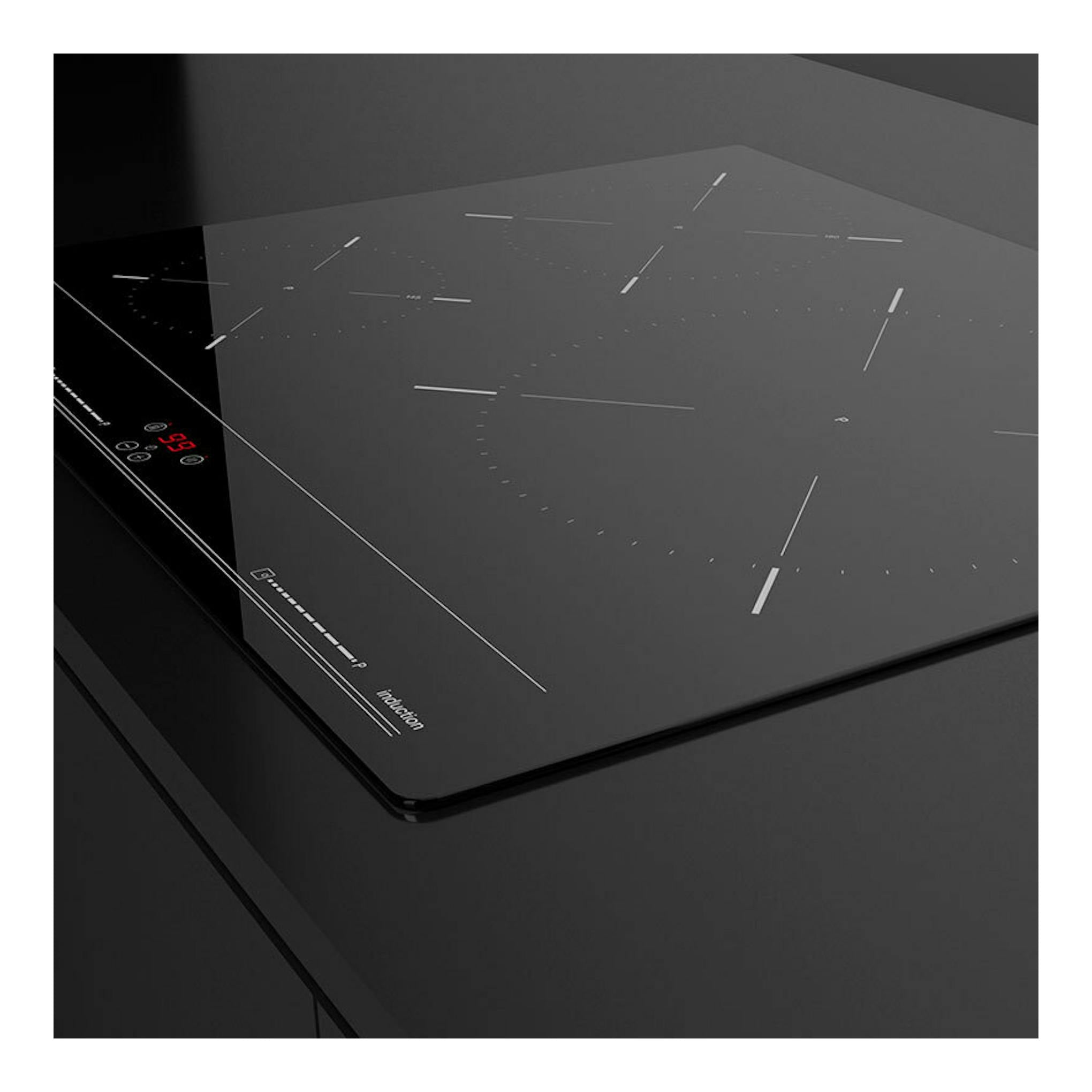 Placa de inducción Teka IBC 63010 negra, vista en ángulo con controles táctiles iluminados.