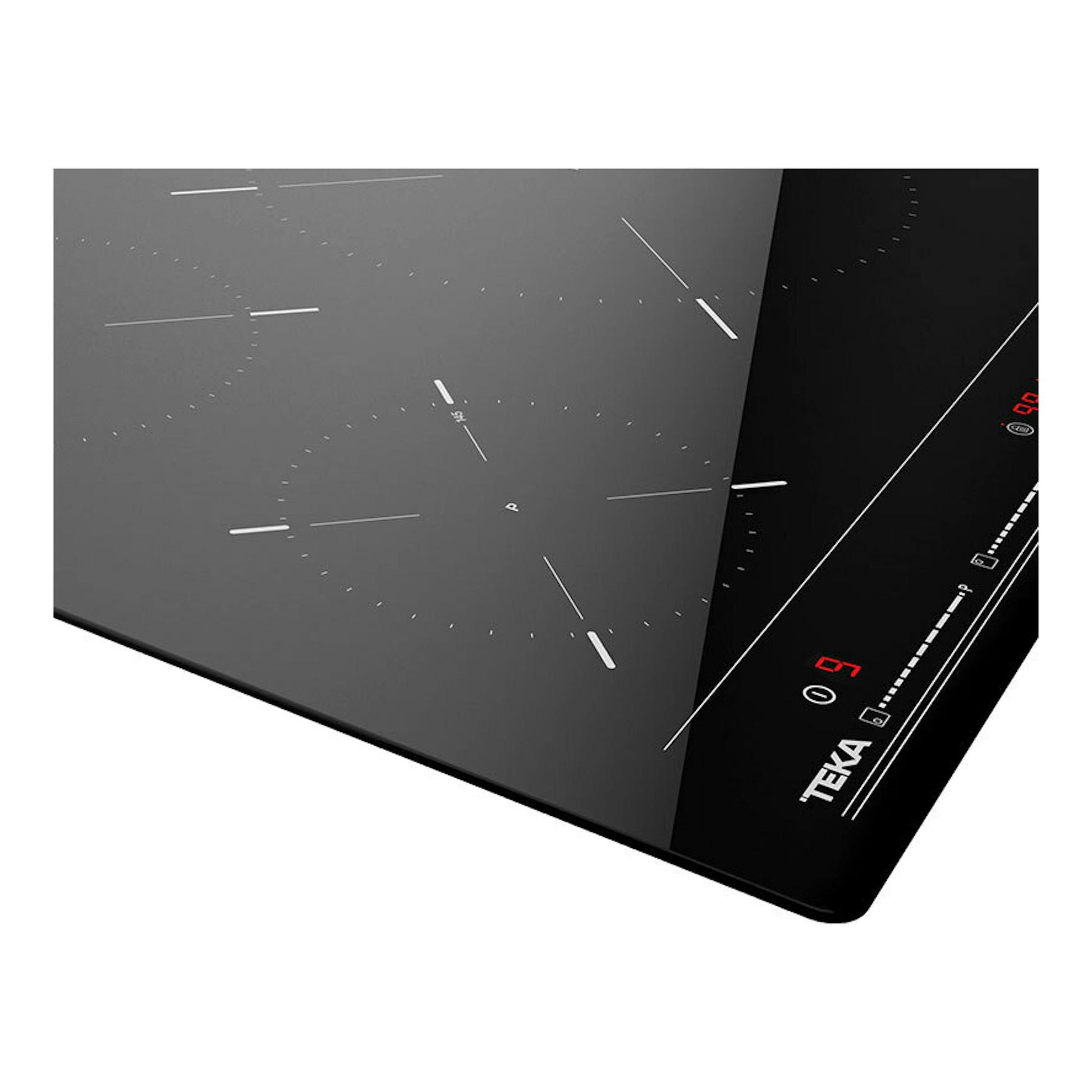 Placa de inducción Teka IBC 63010 negra, vista en ángulo con panel táctil digital.