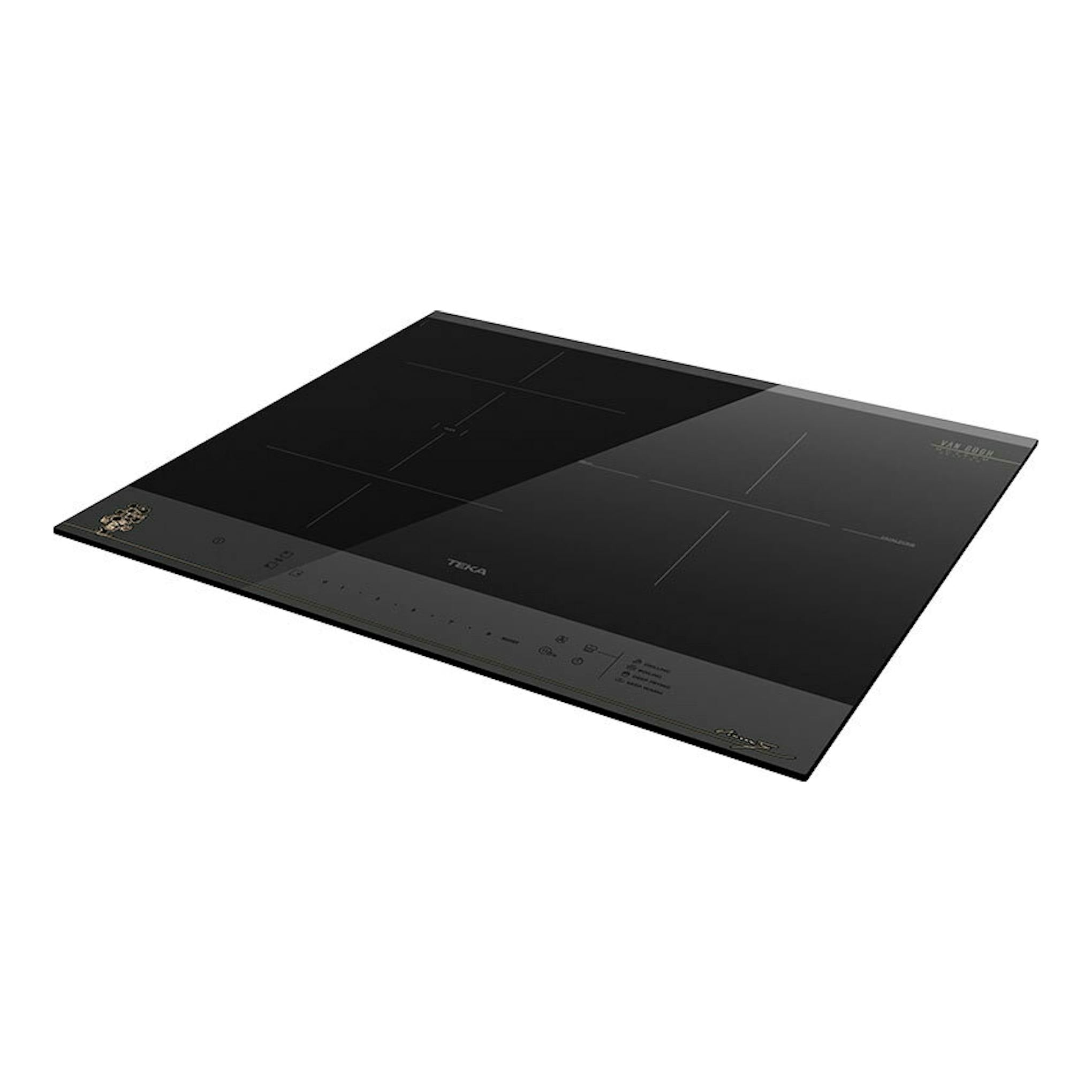 Placa de inducción Teka IBF63VGOGH negra, vista en ángulo, con cuatro zonas de cocción.