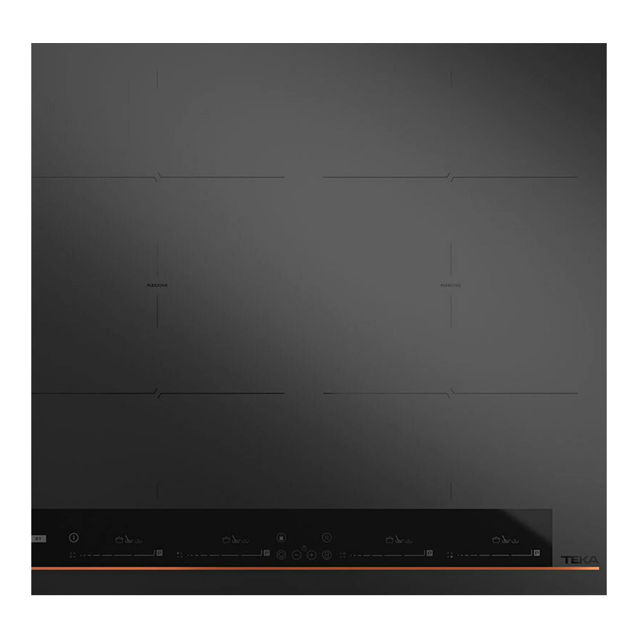 Placa de inducción Teka IBF64G1MSP BM negra, vista frontal, con panel táctil inferior y cuatro zonas.