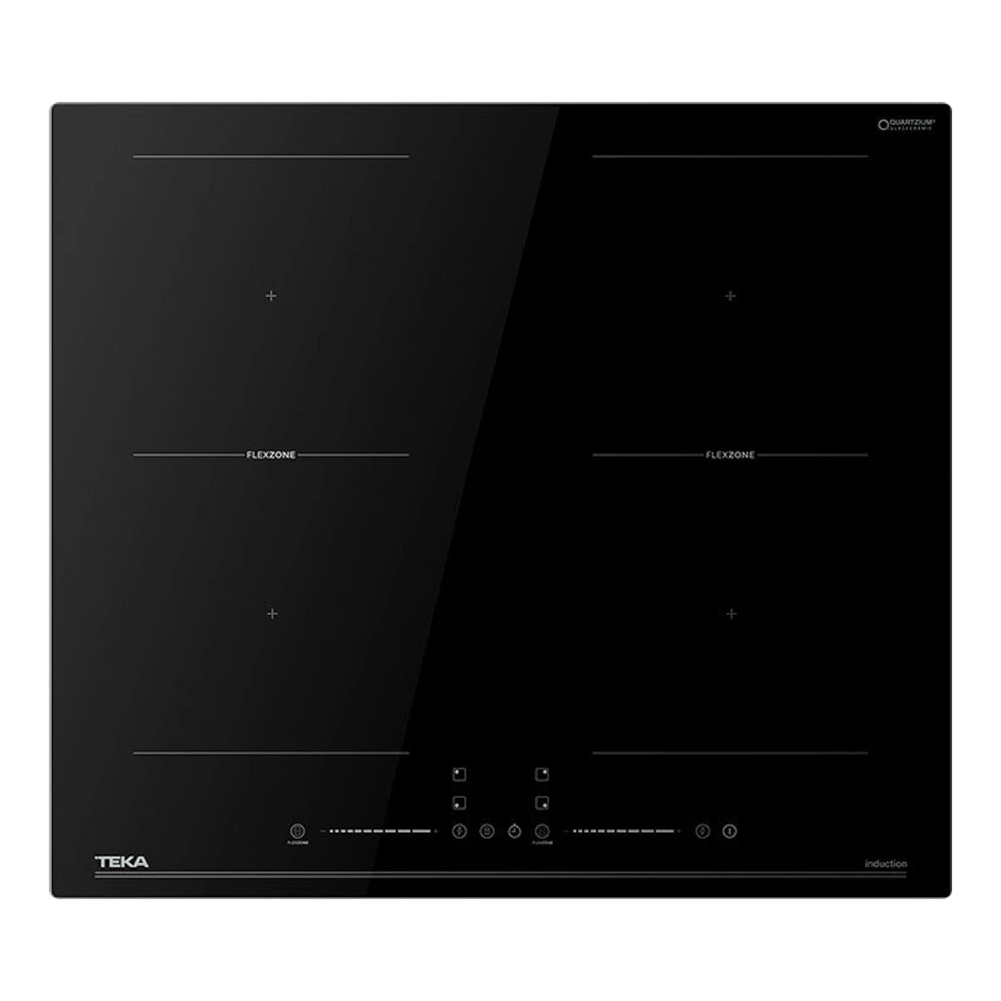 Placa de inducción Teka IBF66100DSS negra, vista frontal, con dos zonas Flexzone.