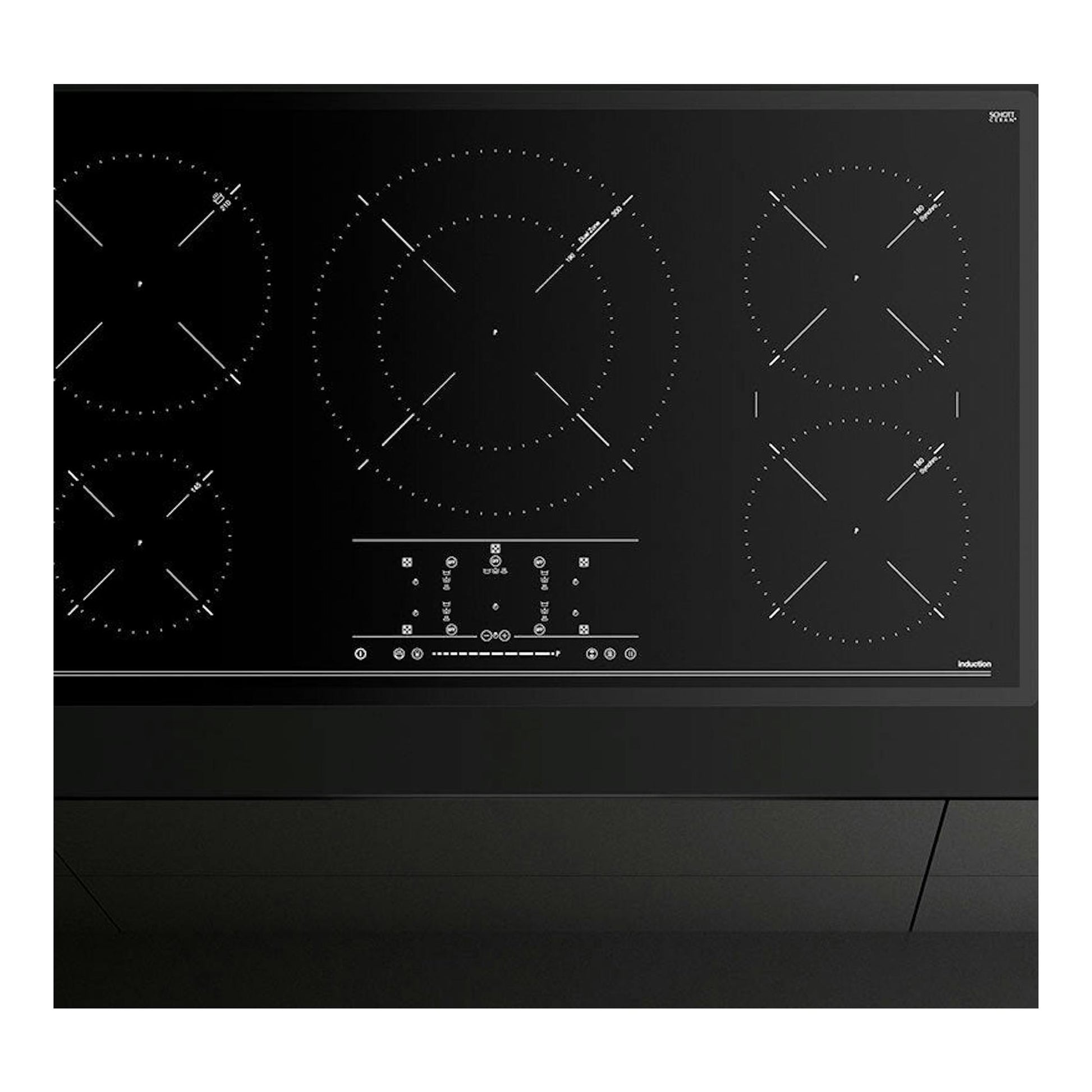 Placa de inducción Teka IR 9530 negra, vista frontal, con cinco zonas de cocción y controles táctiles.