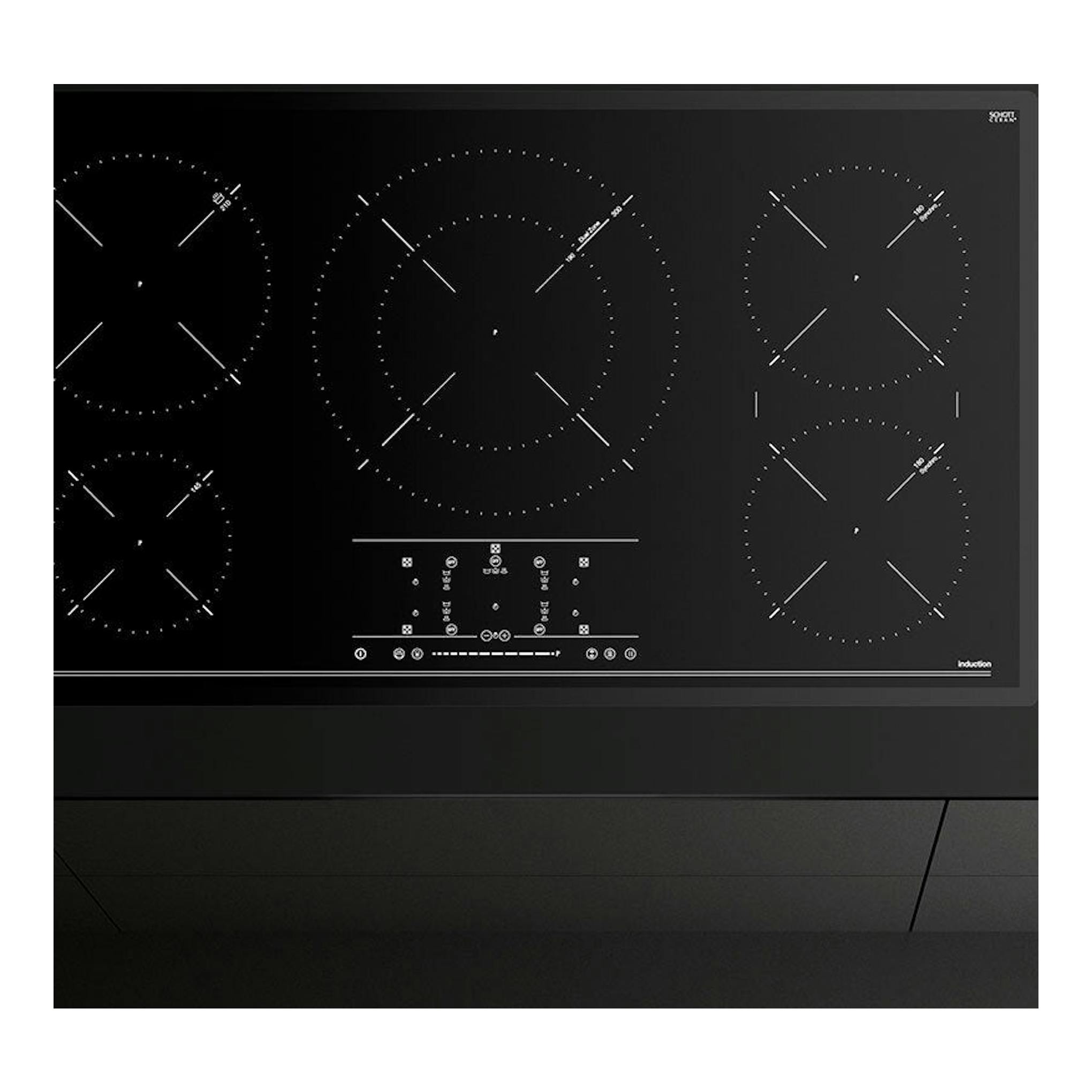 Placa de inducción Teka IR 9530 negra, vista frontal, con cinco zonas de cocción y controles táctiles.
