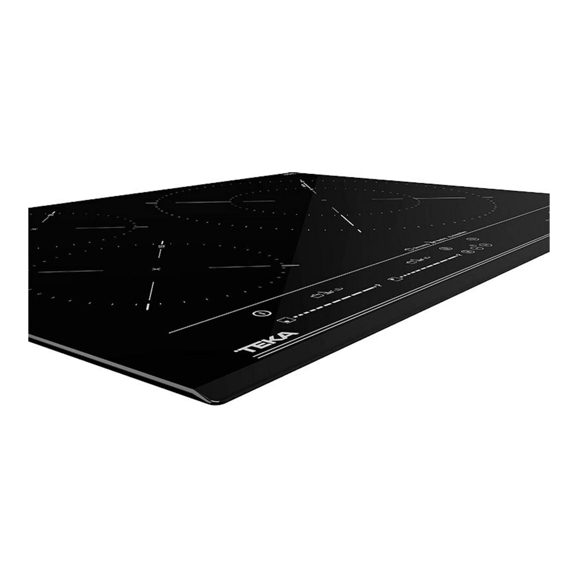 Placa de inducción Teka IZC53320MSP negra, vista en perspectiva con controles táctiles.
