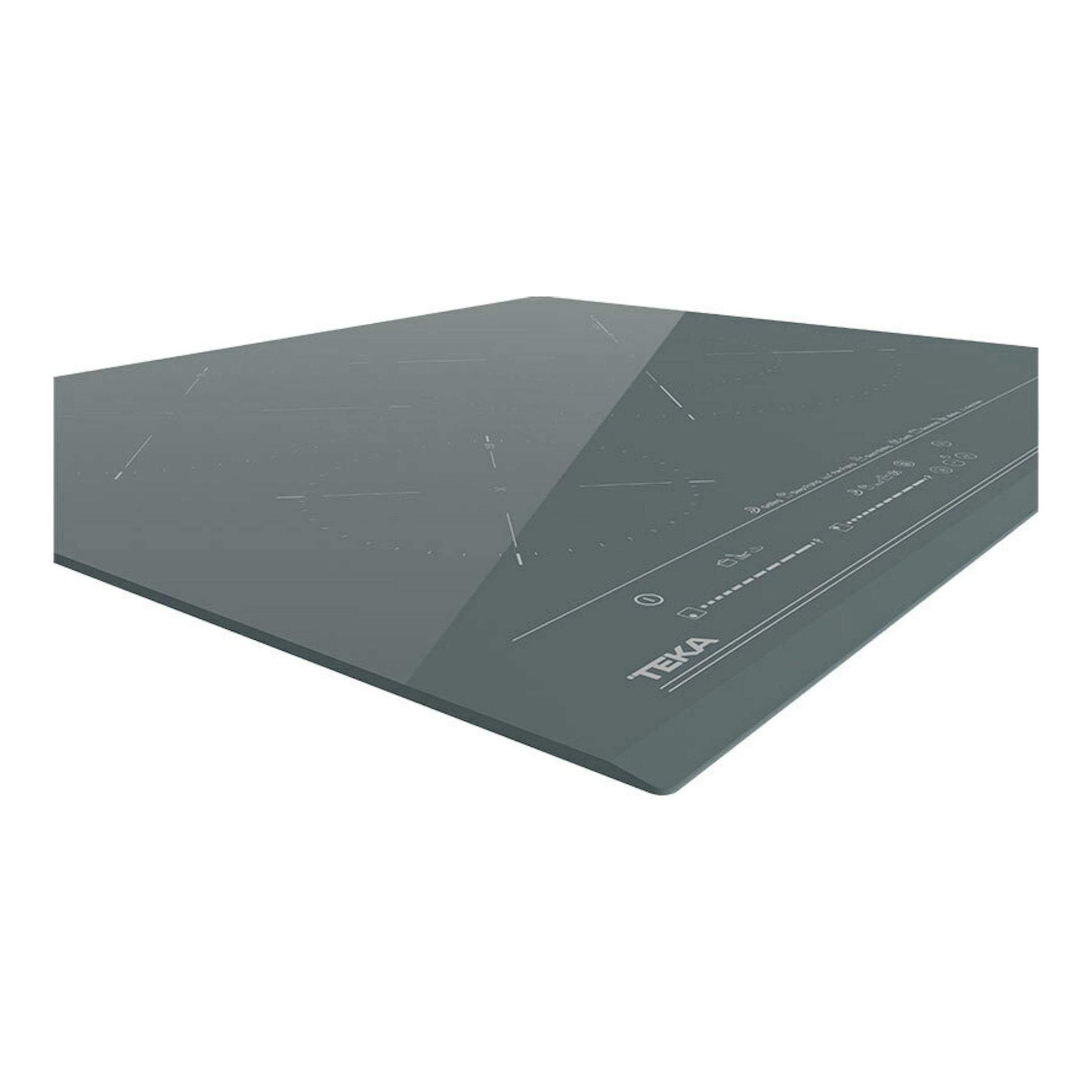 Placa de inducción Teka IZC63630ST negra, vista en ángulo, con panel táctil lateral.