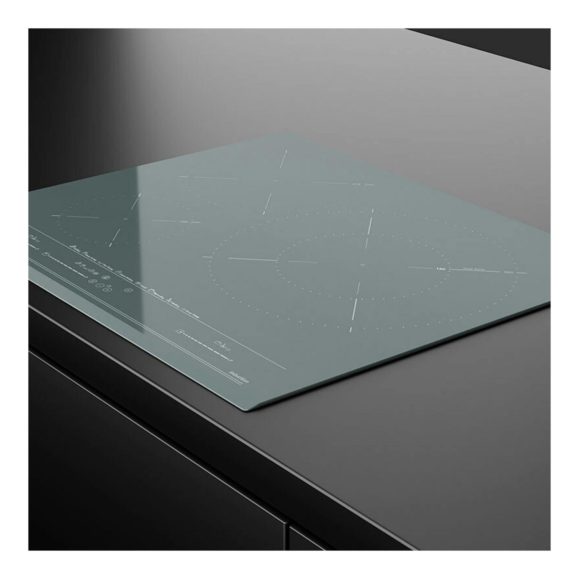 Placa de inducción Teka IZC63630ST de 60 cm, vista en ángulo, superficie negra de vidrio.