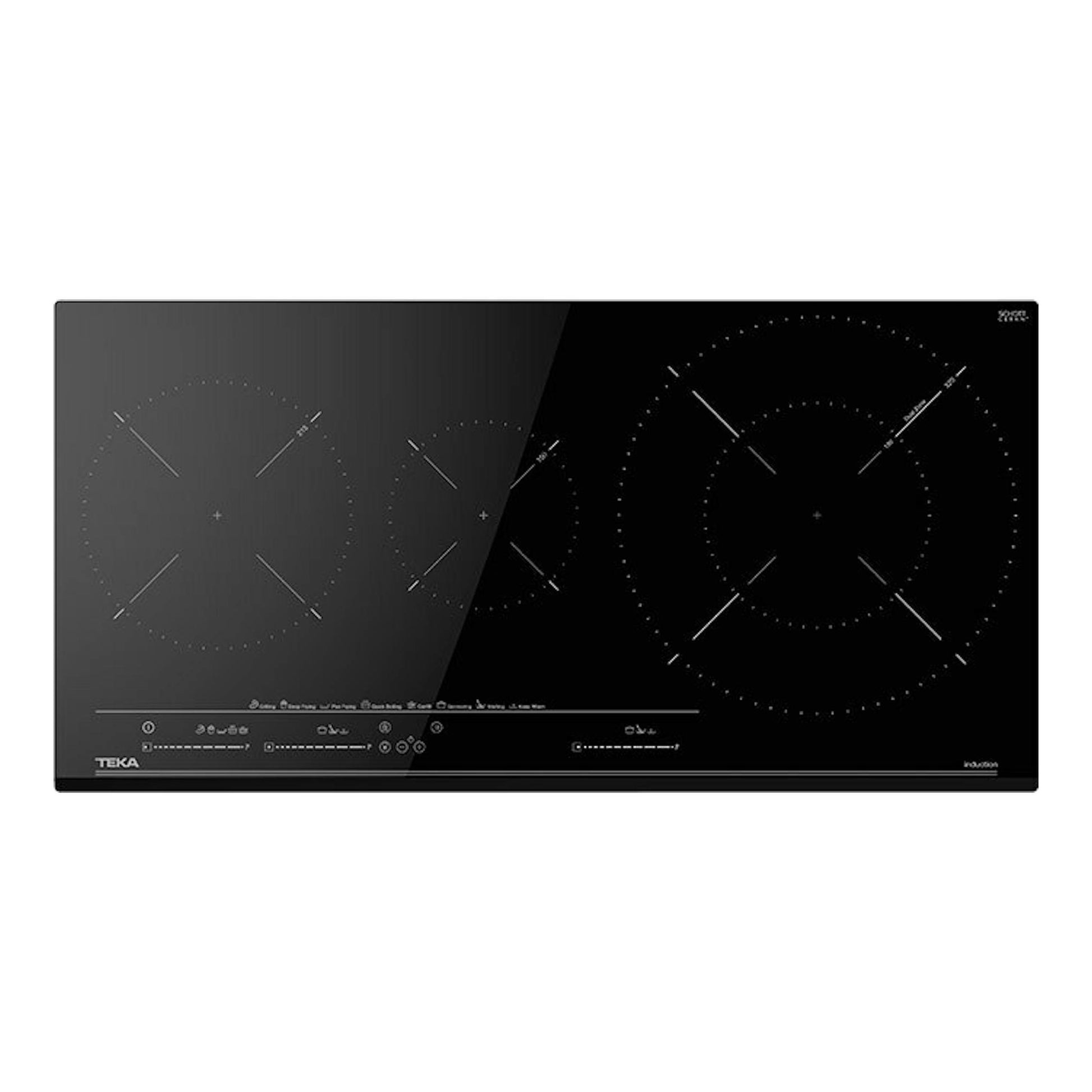Placa de inducción Teka IZC83620MST negra, vista frontal, con cuatro zonas de cocción.