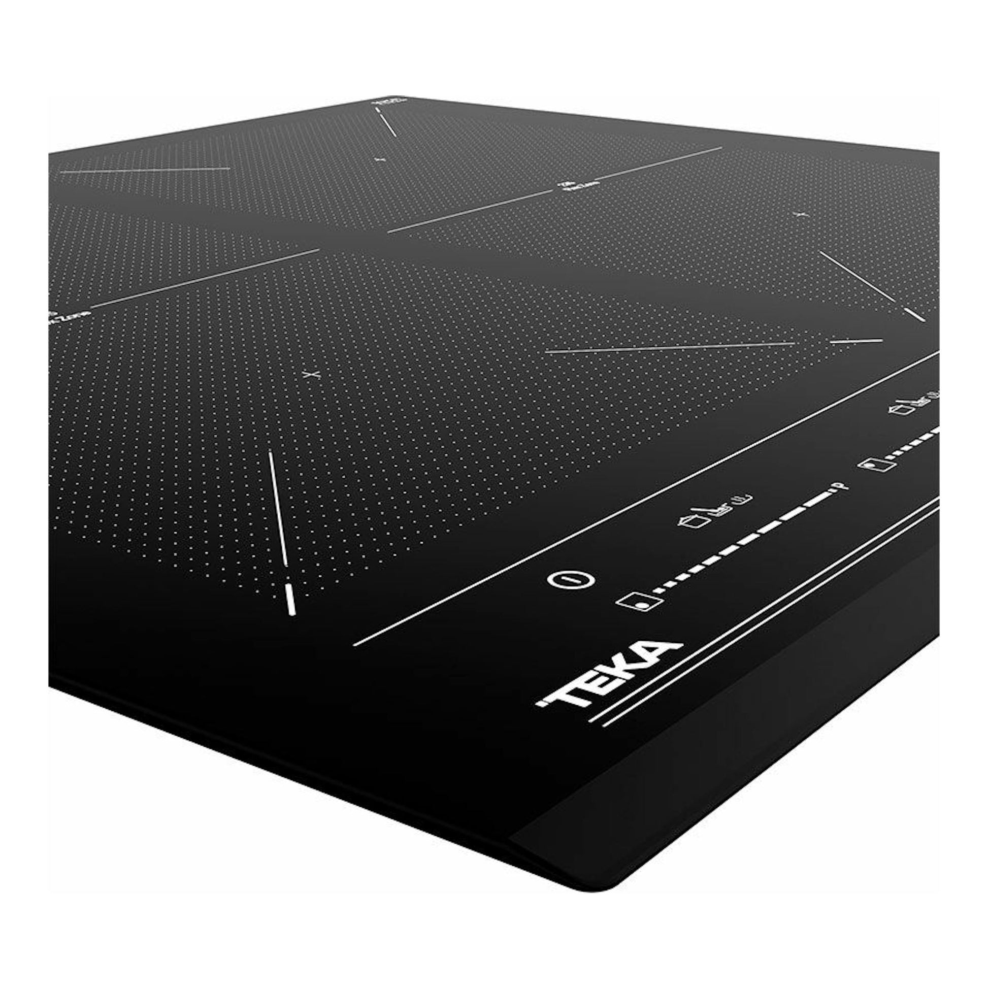 Placa de inducción Teka IZF 64600 BK MSP negra, vista en perspectiva con controles táctiles.