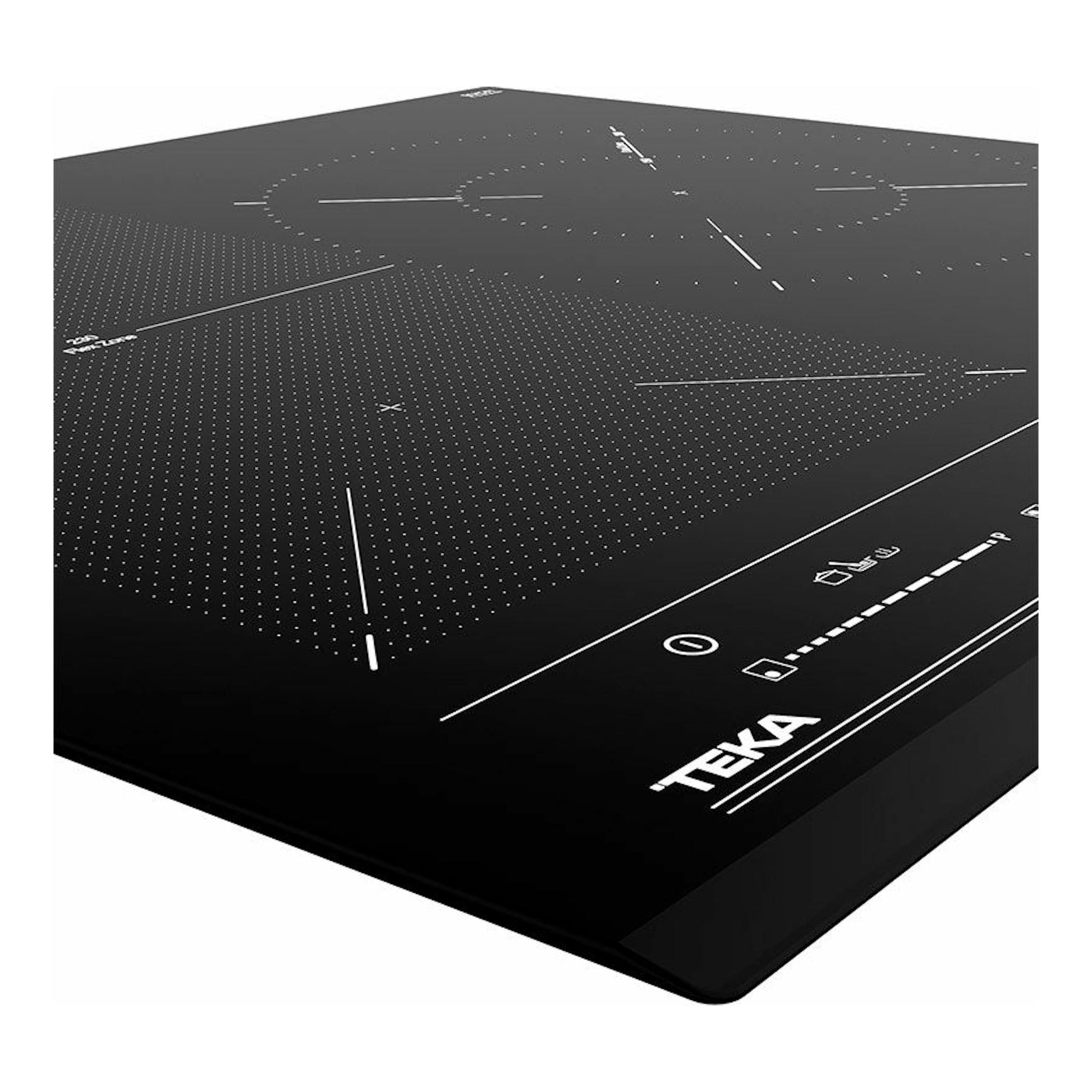 Placa de inducción Teka IZF 65320 BK MSP negra, vista en ángulo con mandos táctiles.