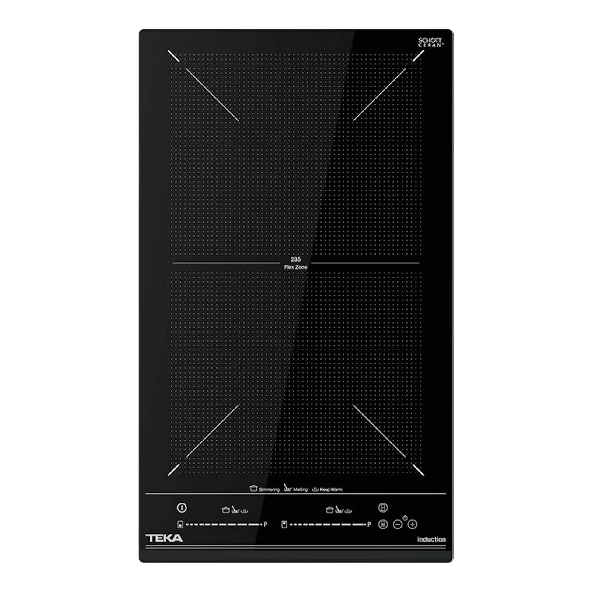 Placa de inducción Teka IZF32400MSP negra, vista frontal, con dos zonas Flex.
