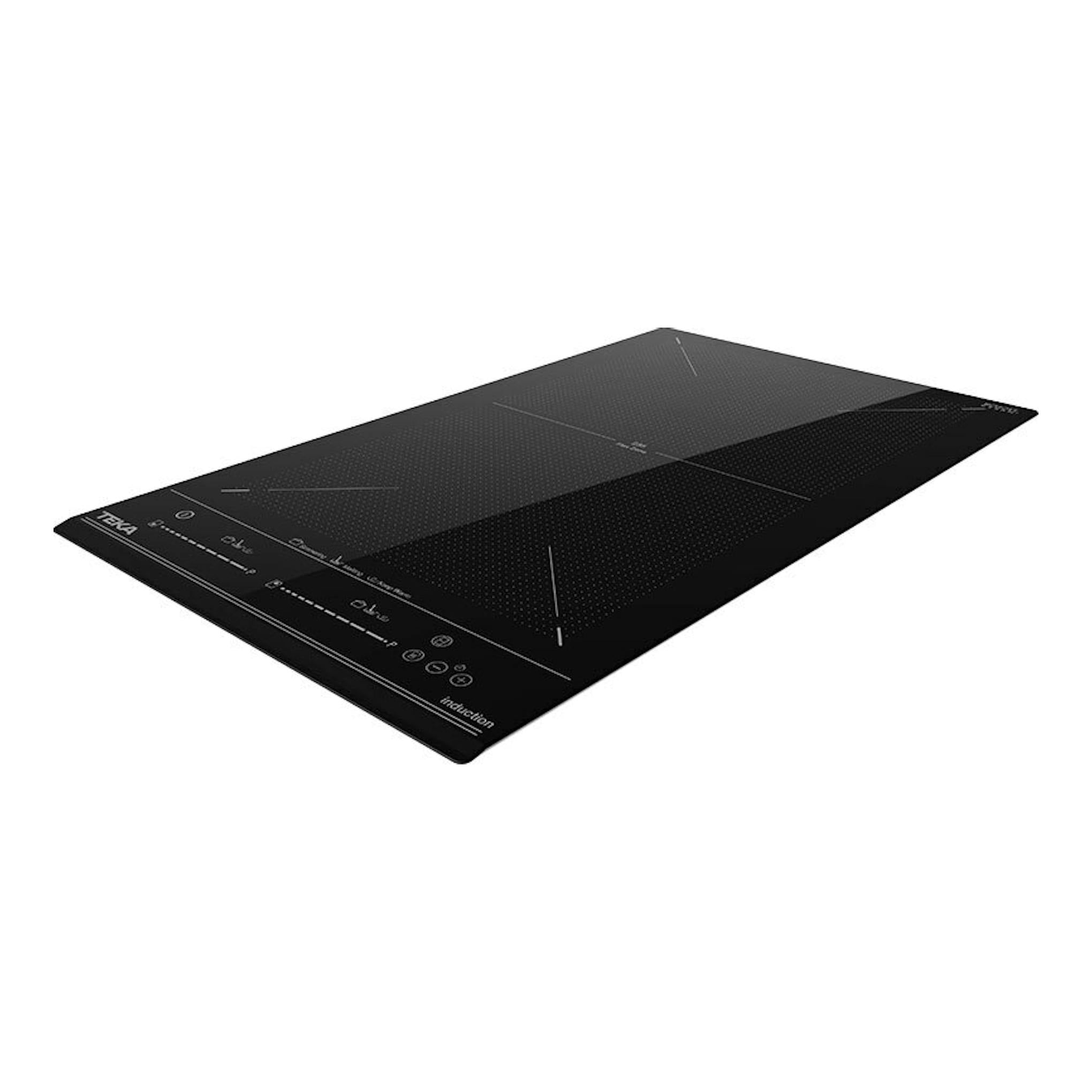 Placa de inducción Teka IZF32400MSP de 30 cm, negra, vista en ángulo sobre fondo blanco.