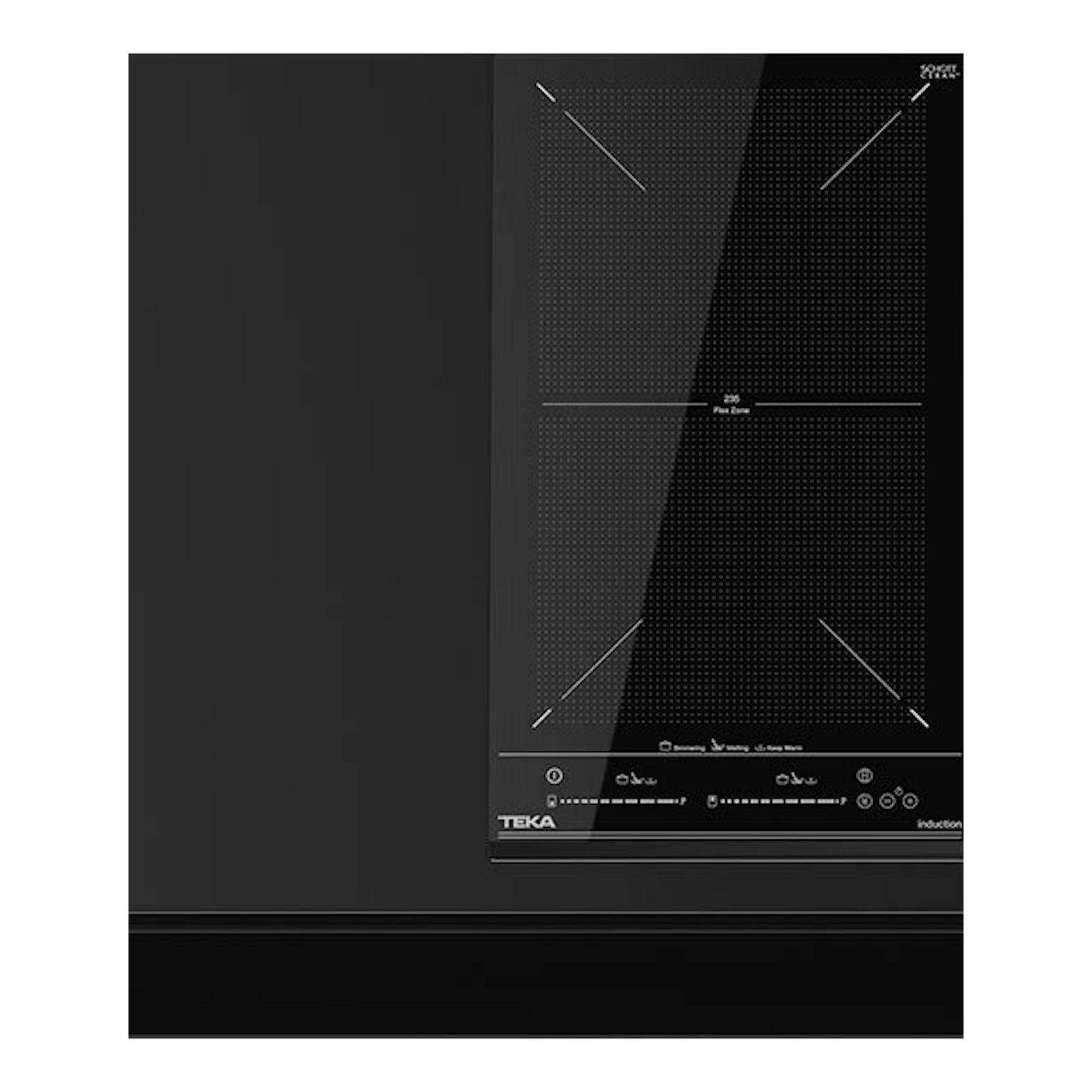 Placa de inducción Teka IZF32400MSP de 30 cm, negra, vista frontal, con panel táctil y zona flex.