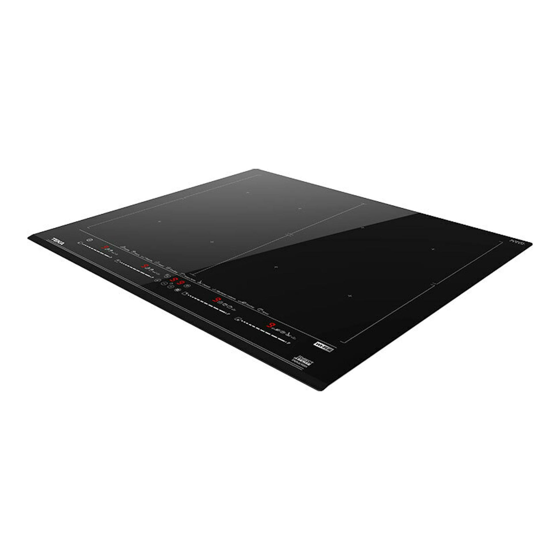 Placa de inducción Teka IZF68780MST BK negra, vista en perspectiva sobre fondo blanco.
