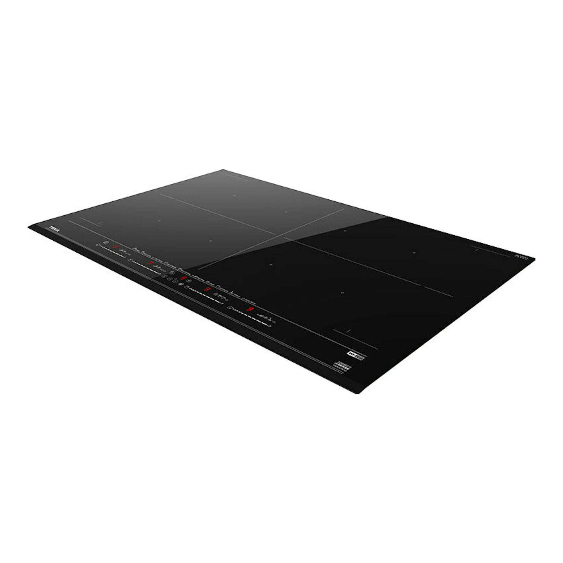 Placa de inducción Teka IZF88770MST BK negra, vista en perspectiva inclinada sobre fondo blanco.