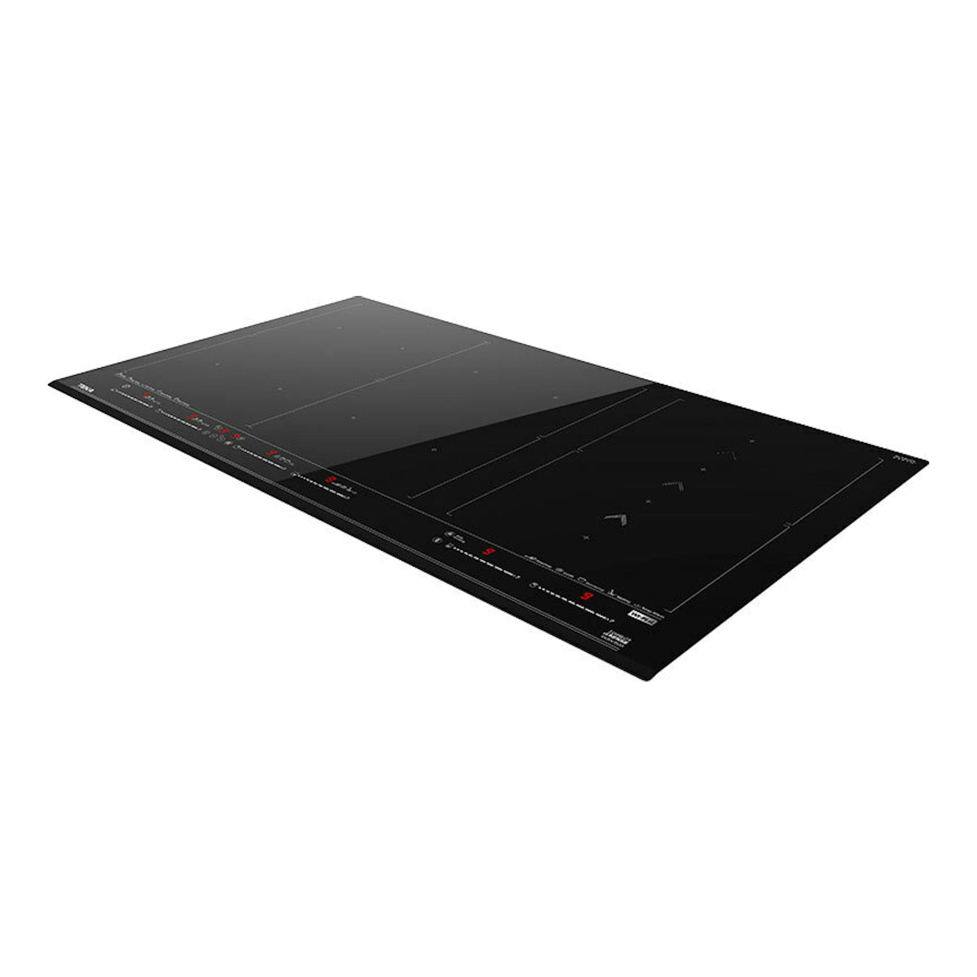Placa de inducción Teka IZF99770MST BK negra, vista en ángulo sobre fondo blanco.