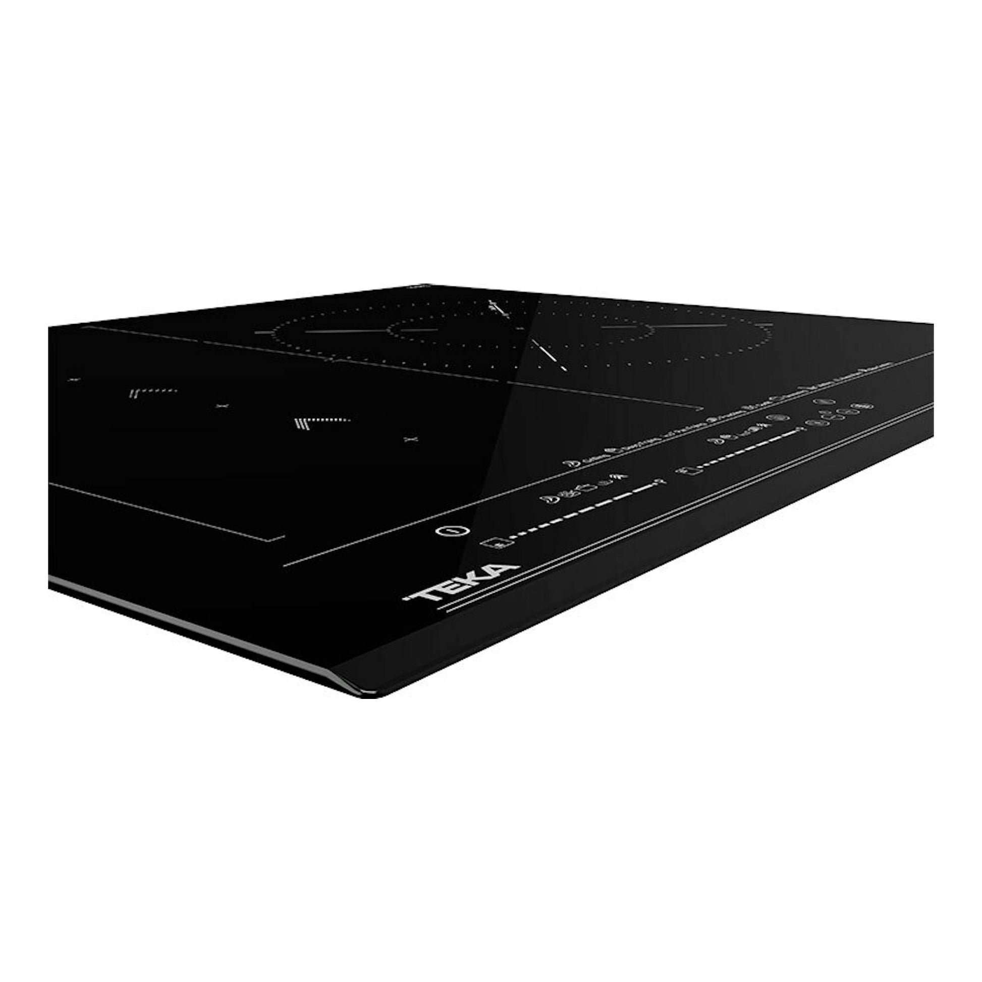Placa de inducción Teka IZS67620MST negra, vista en perspectiva sobre fondo blanco.