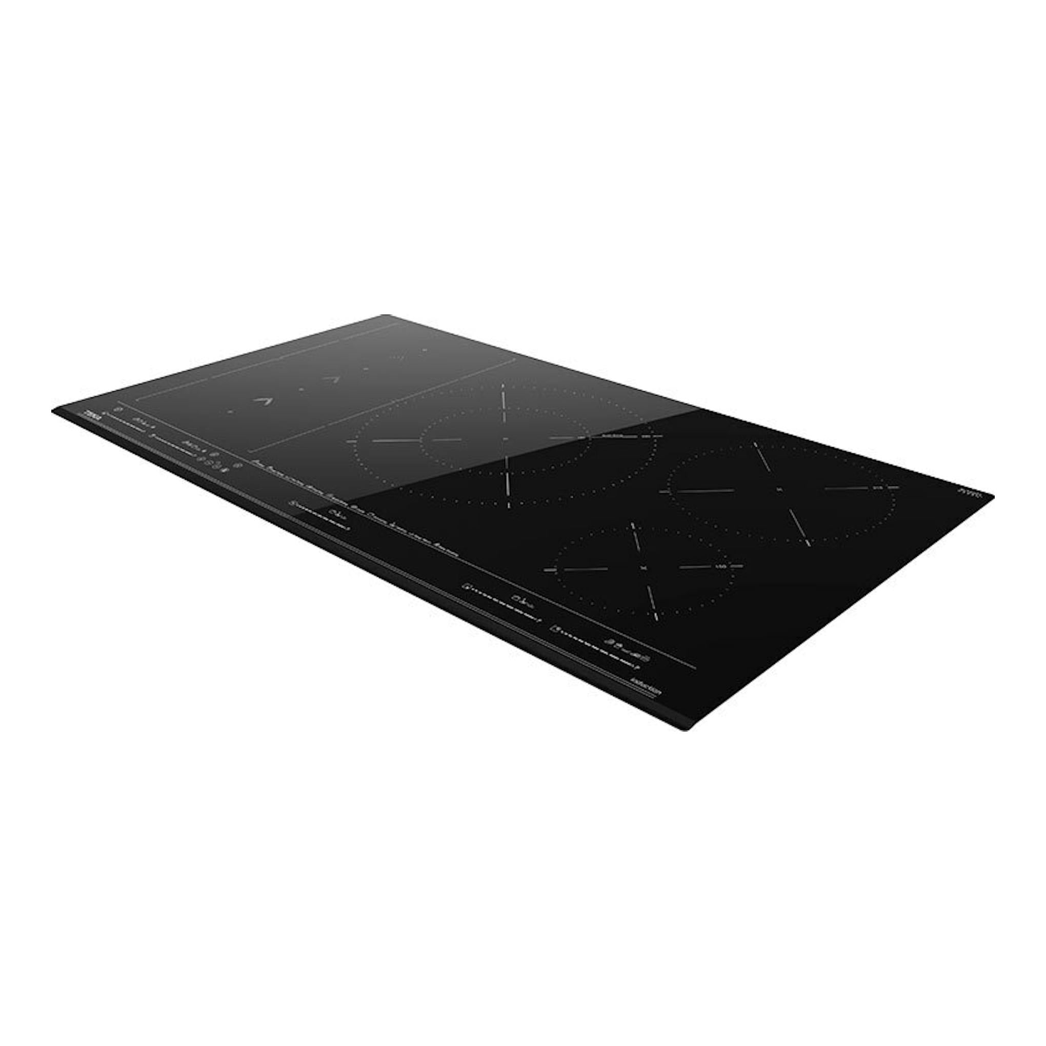 Placa de inducción Teka IZS97630MST negra, vista en perspectiva sobre fondo blanco.
