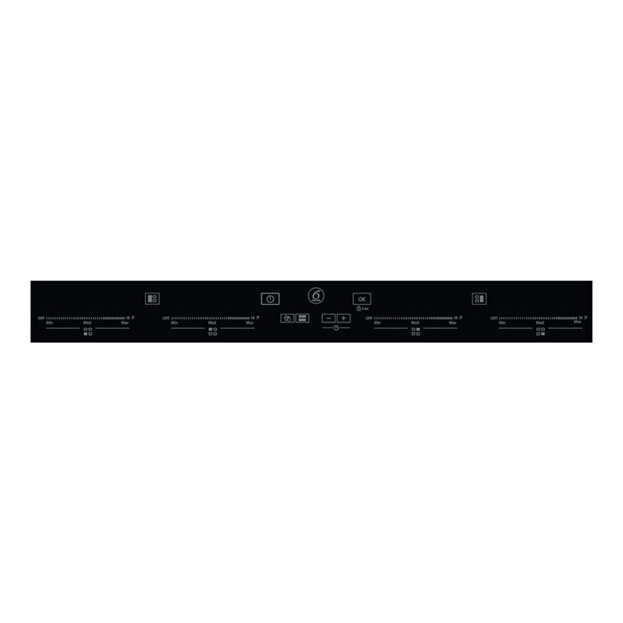 Placa de inducción Whirlpool SMO 658C/NE negra, vista frontal del panel de control.