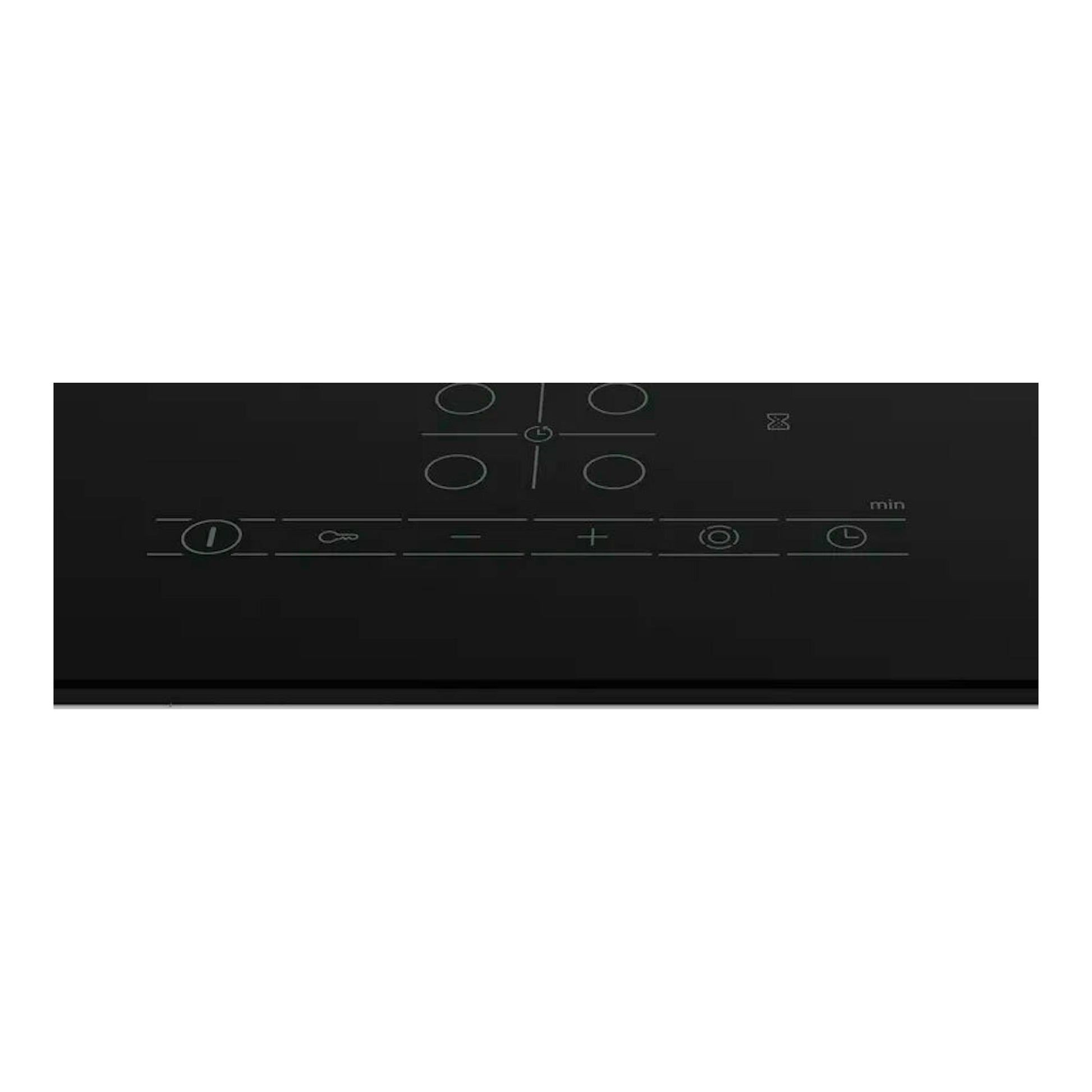 Placa vitrocerámica Bosch PKF611BB8E negra, vista superior con mandos táctiles y cuatro zonas de cocción.