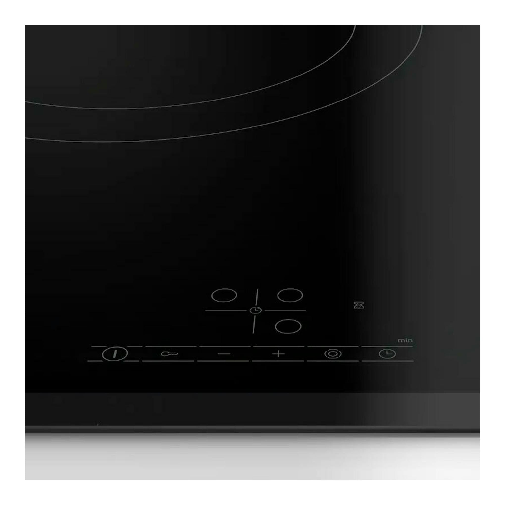 Bosch PKK631BB8E, placa vitrocerámica negra de 60 cm, vista frontal con controles táctiles.
