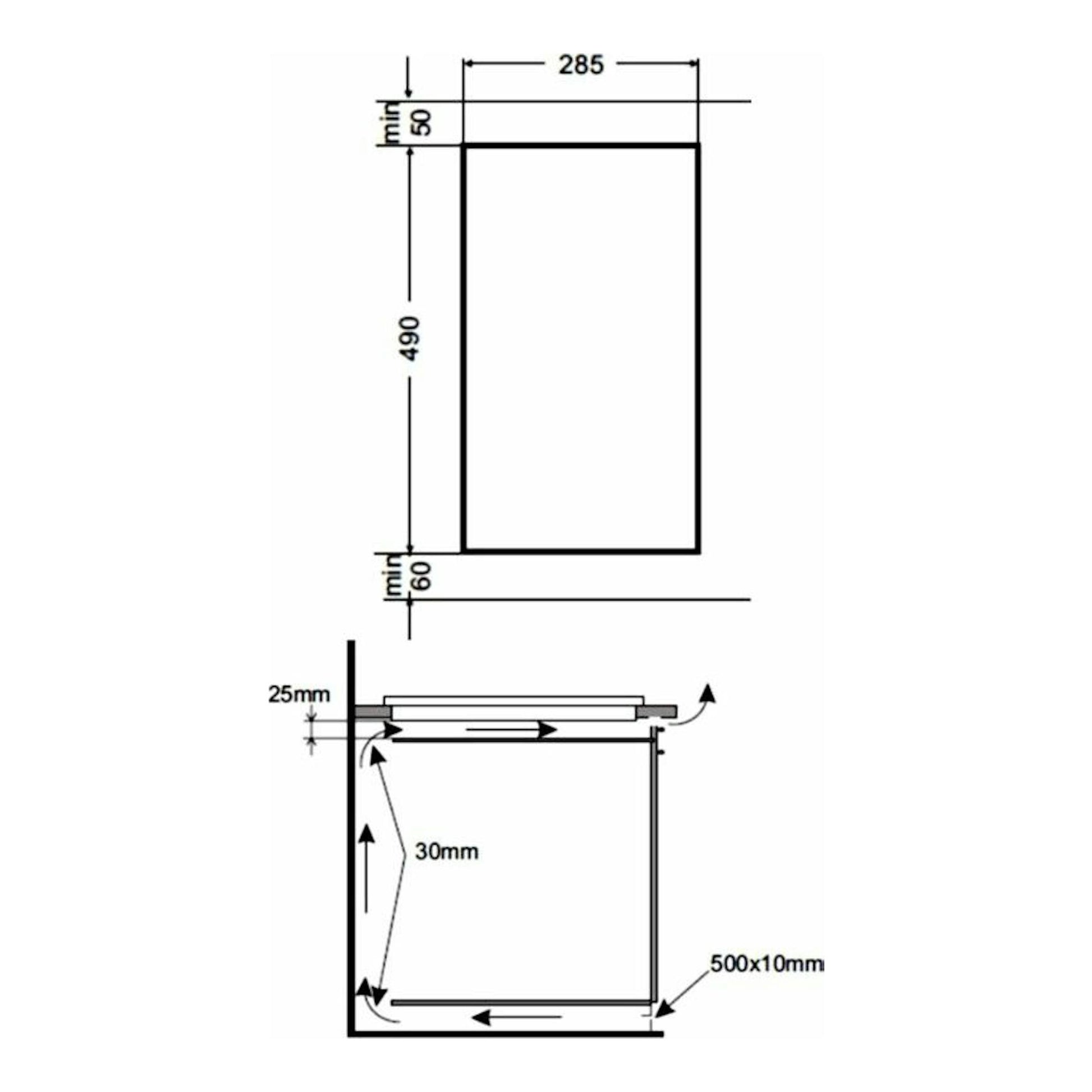 Esquema técnico de instalación de placa vitrocerámica Fagor 3MFT-2AC de 30 cm, vista frontal y lateral.